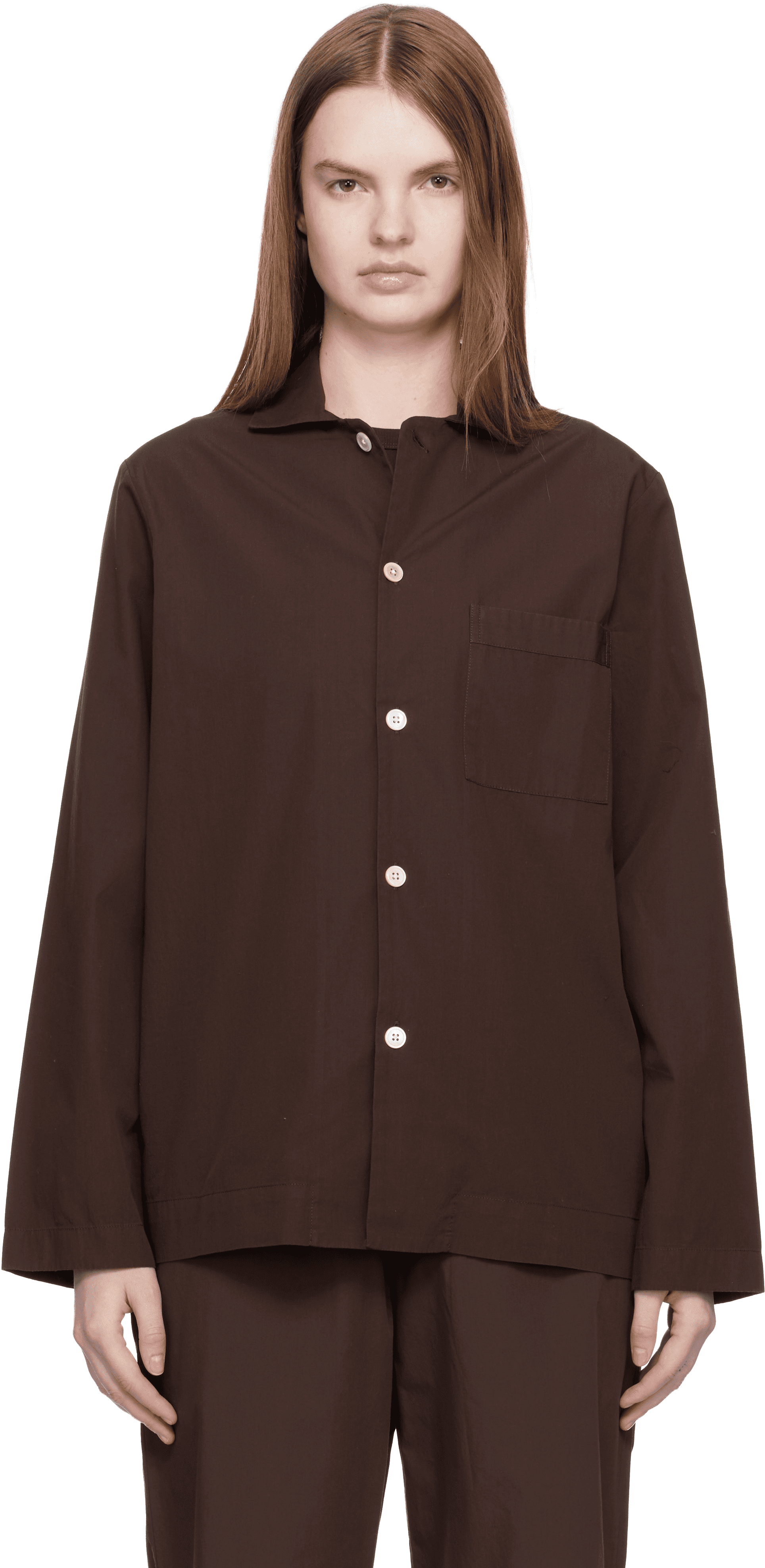 Brown Poplin Long-Sleeved Pyjama Shirt - Image 1