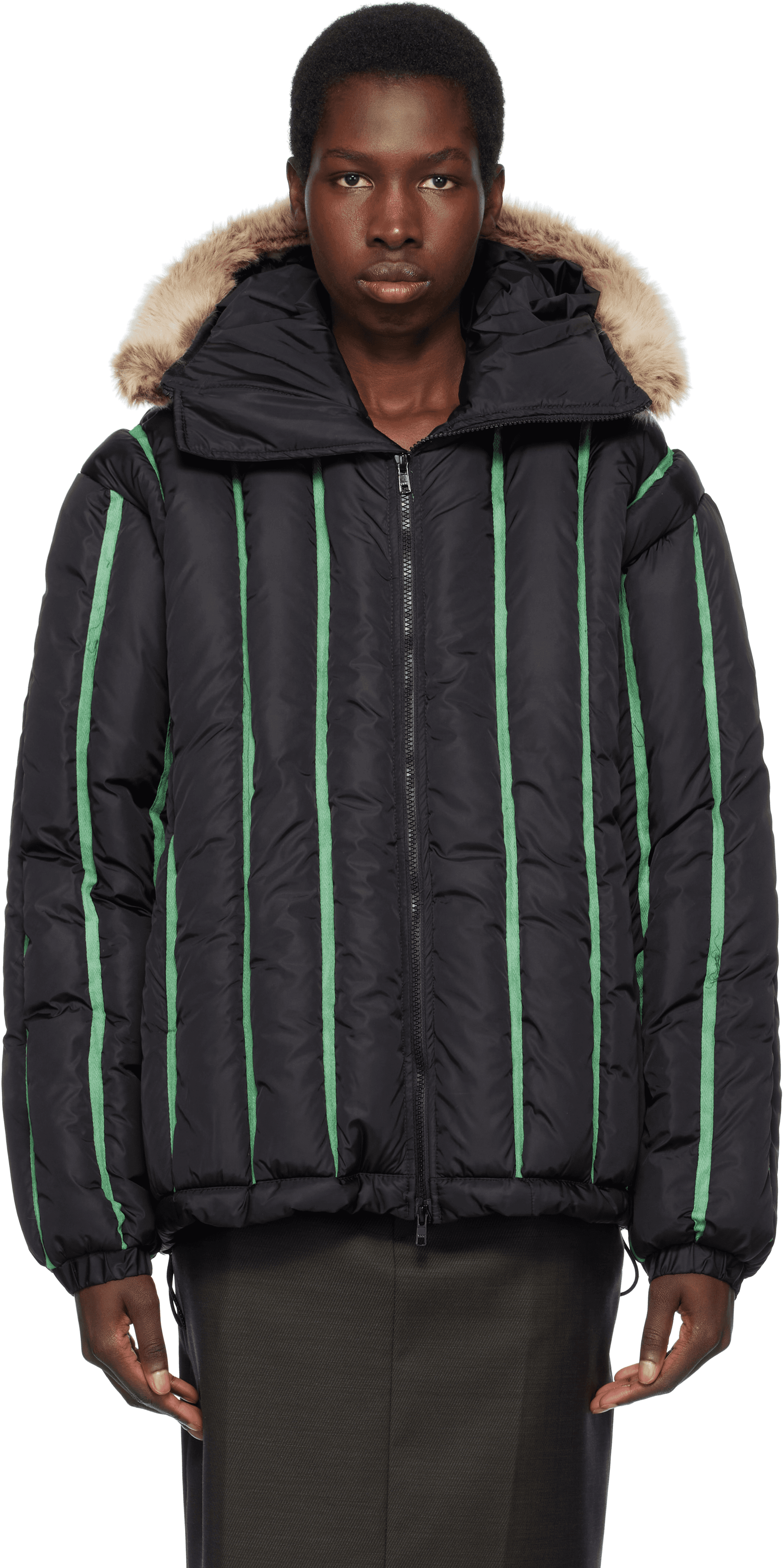 Black Quilted Puffer Bomber Jacket - Image 1