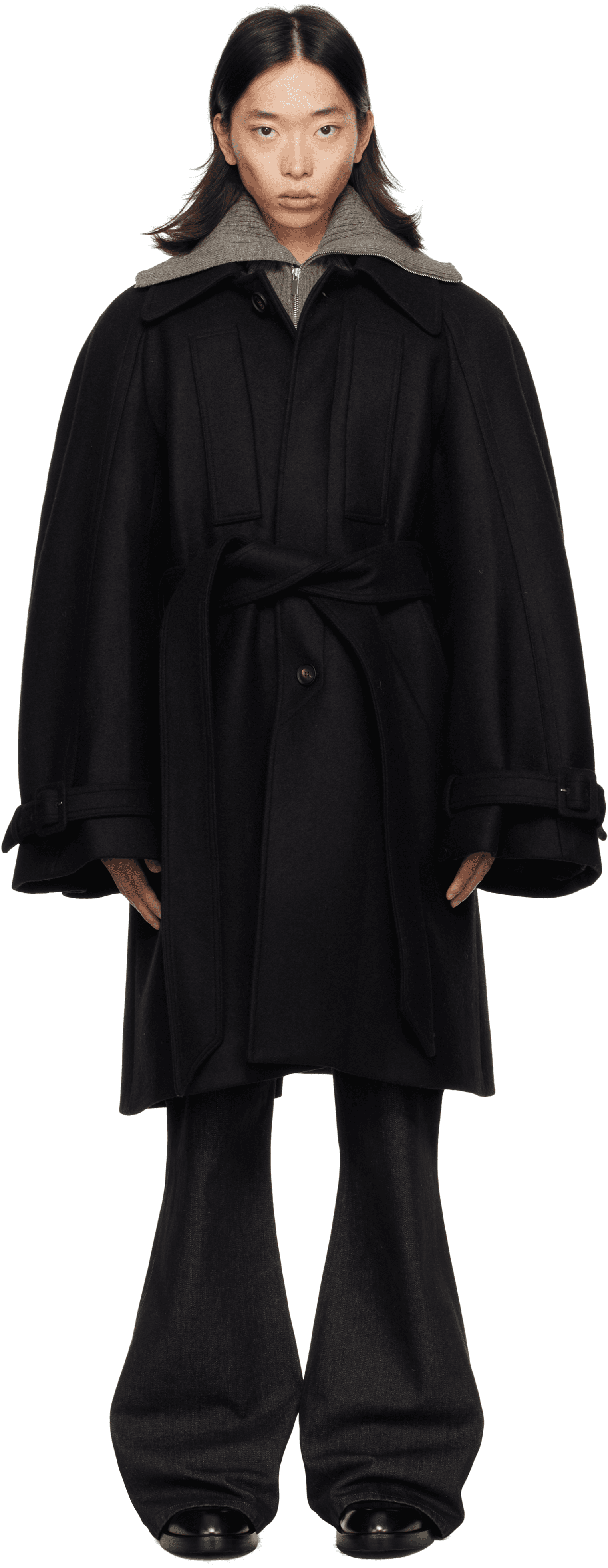 Black Long Raglan Coat - Image 1