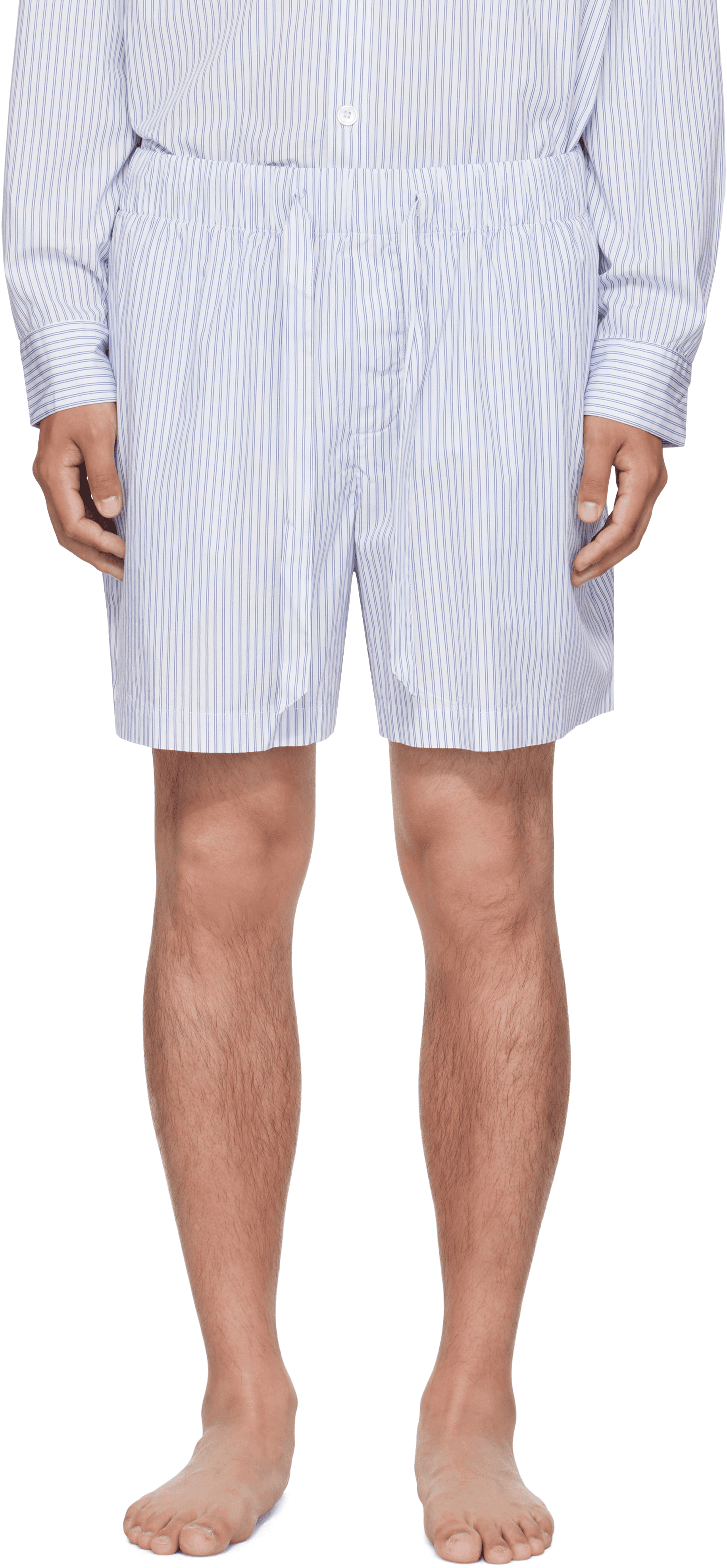 White & Blue Poplin Pyjama Shorts - Image 1