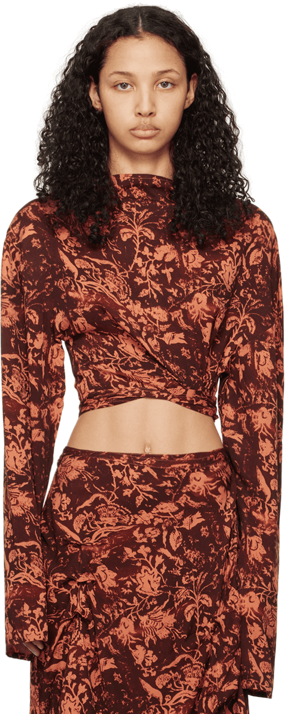 Brown & Orange Asymmetric T-Shirt - Image 1