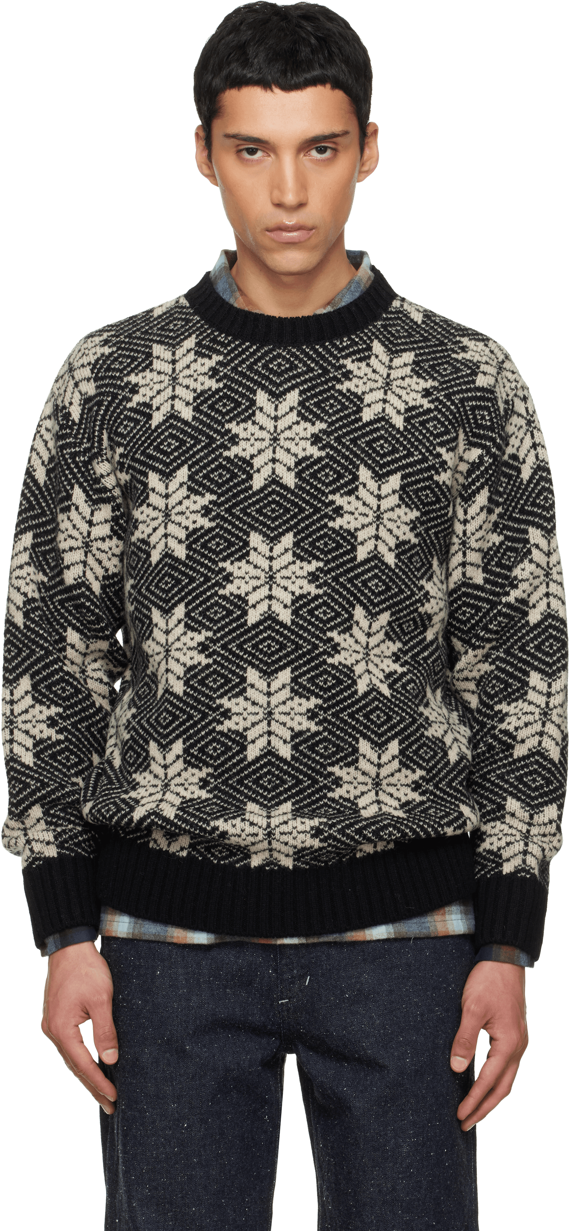 Black Crew Neck Snowflakes Sweater - Image 1
