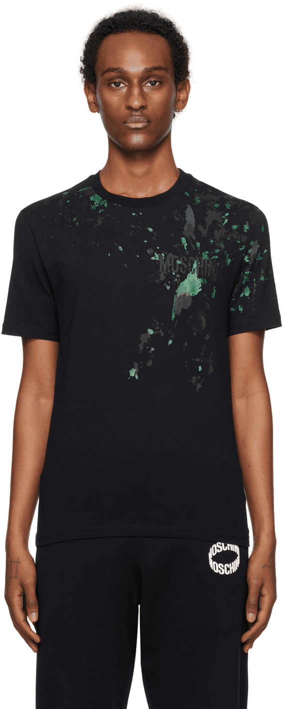 Black Painted Effect T-Shirt - Image 1