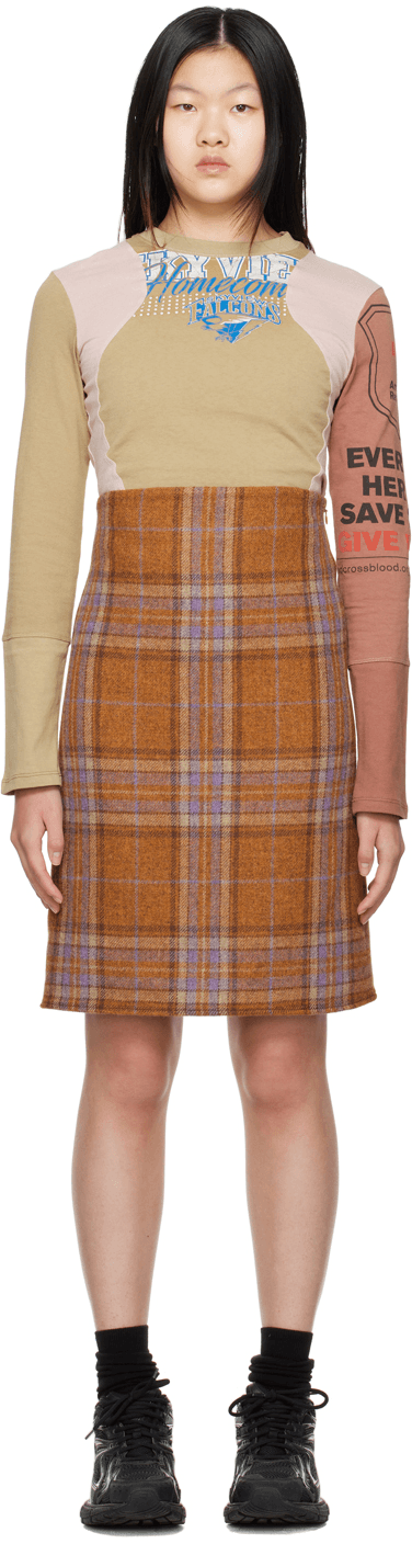 Orange Plaid Miniskirt - Image 1