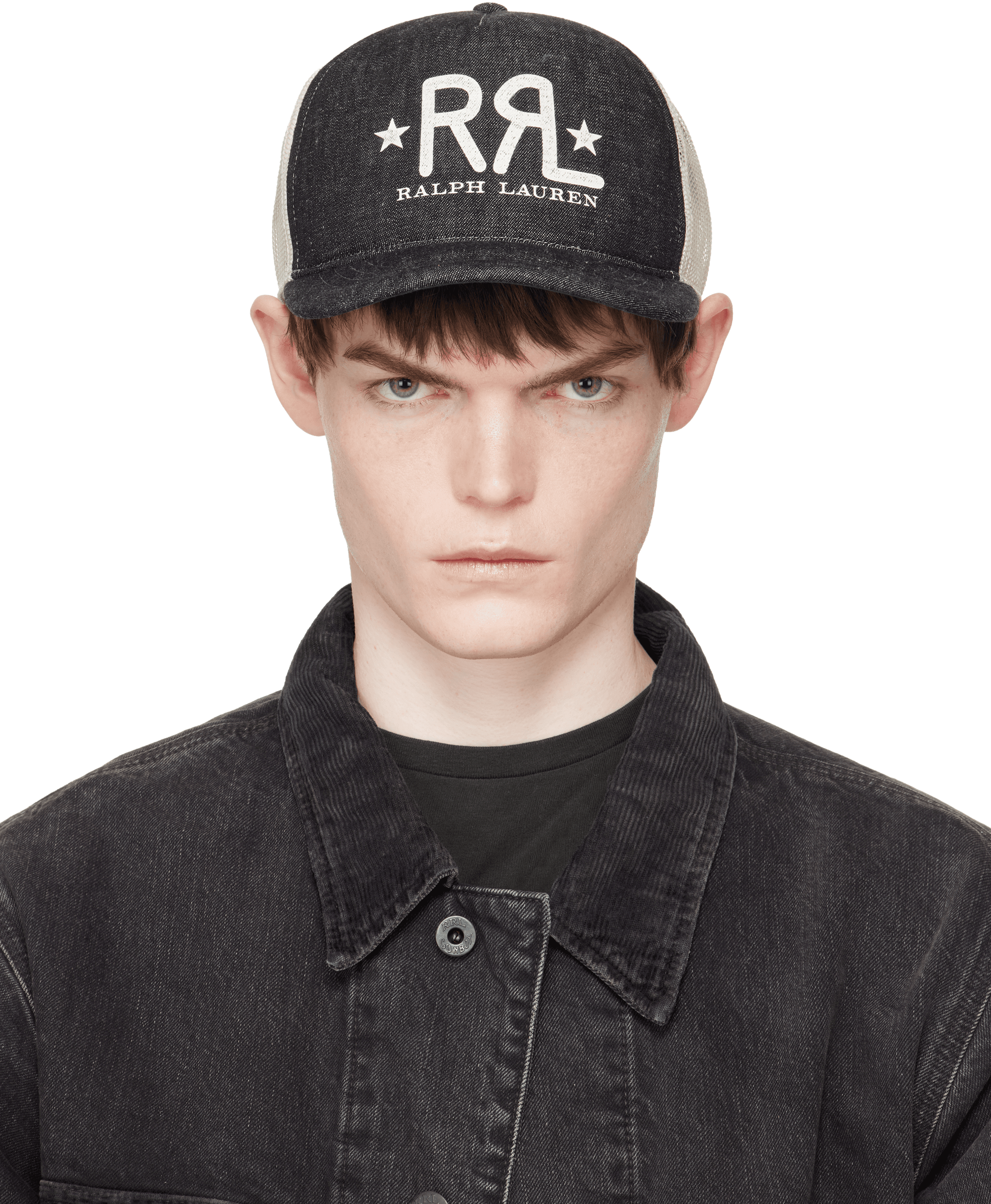 Black Ranch Logo Denim Trucker Cap - Image 1