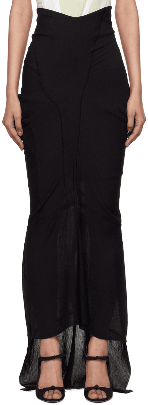 Black Draped Maxi Skirt - Image 1