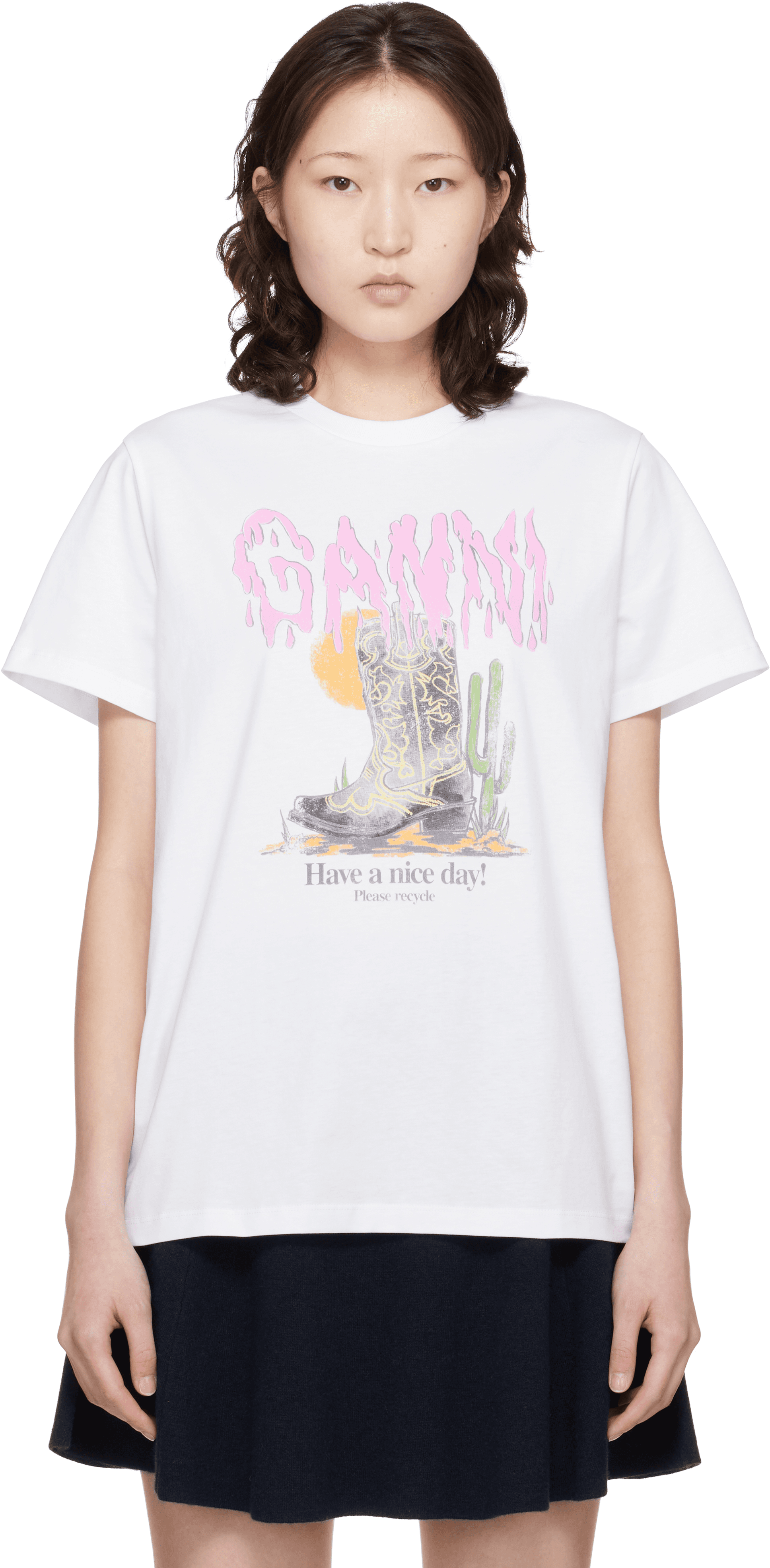 White Western Boot Print T-shirt - Image 1