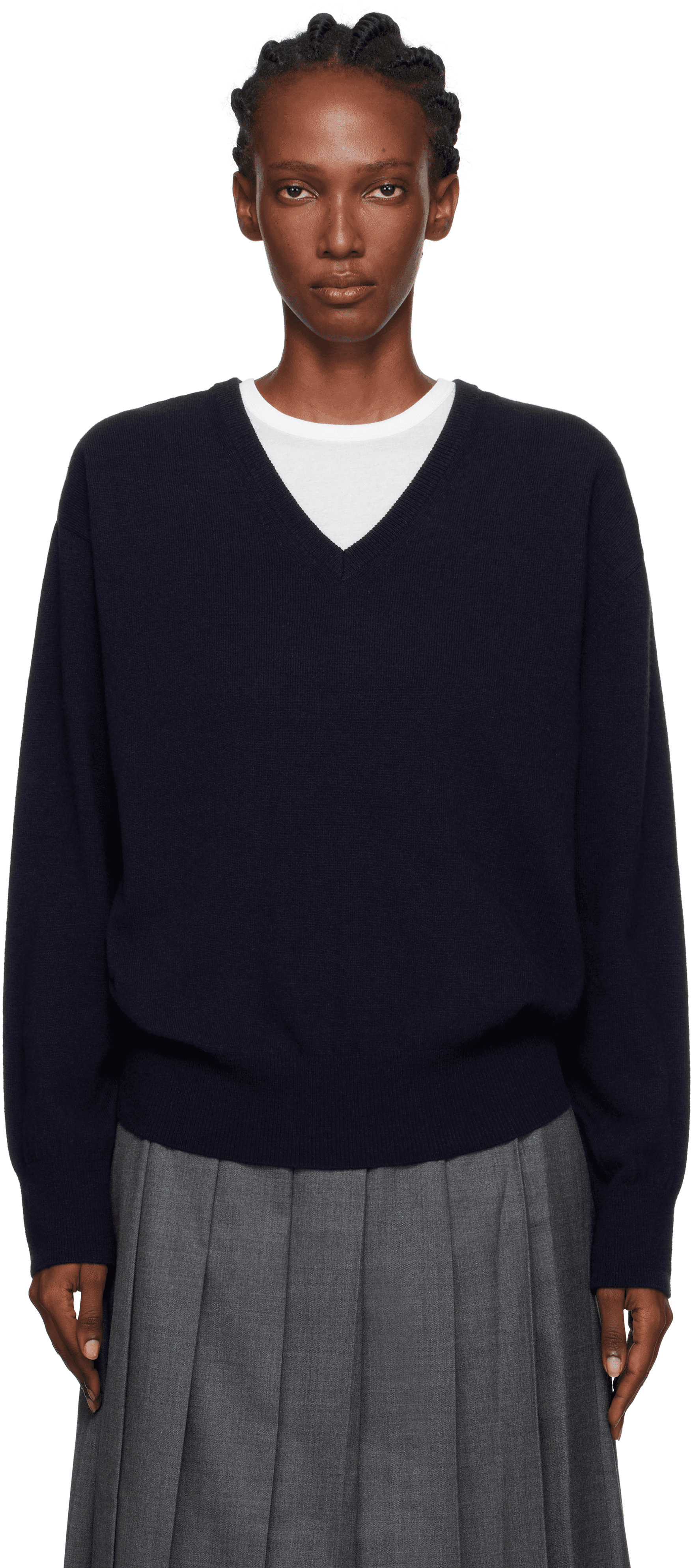 Navy Puno V-Neck Pullover Sweater - Image 1