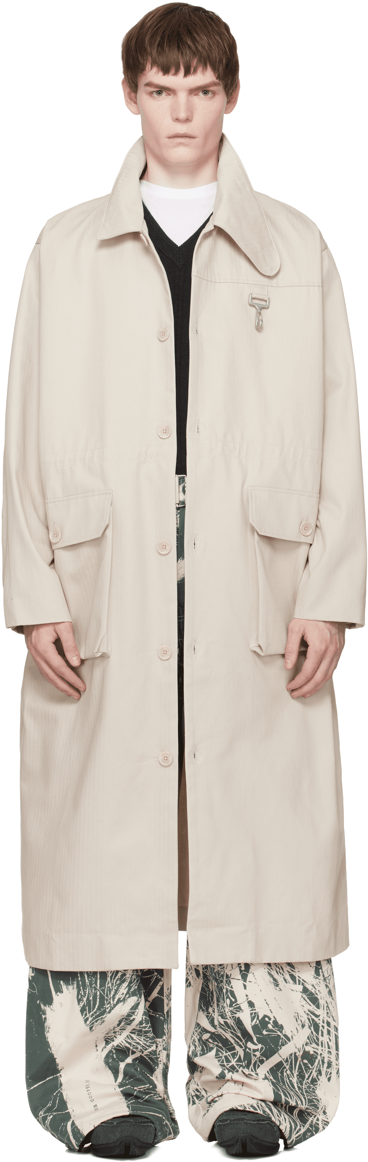 Beige Cotton Herringbone Overcoat - Image 1