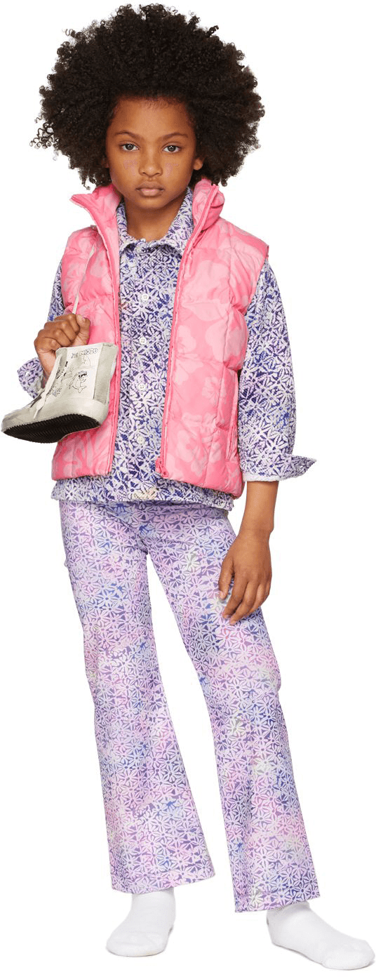 Kids Pink Down Hibiscus Vest - Image 1
