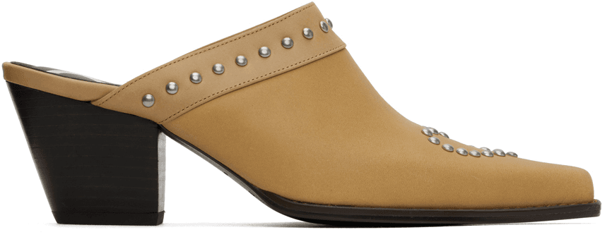 Beige Heart Stud Western Mules - Image 1