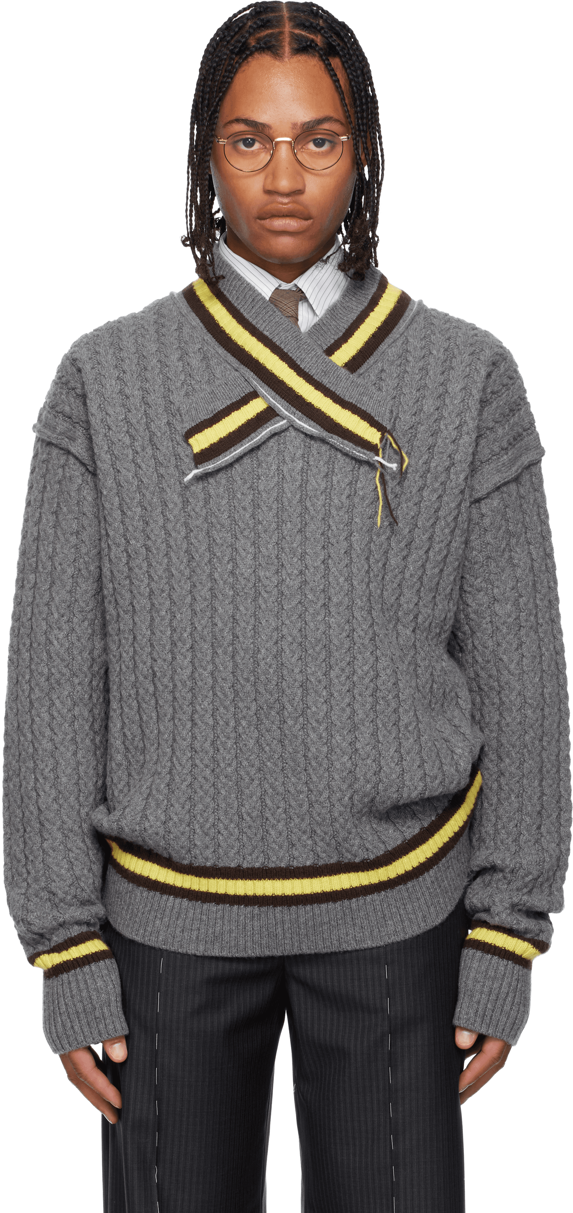 Gray Cable Knit Tennis Sweater - Image 1