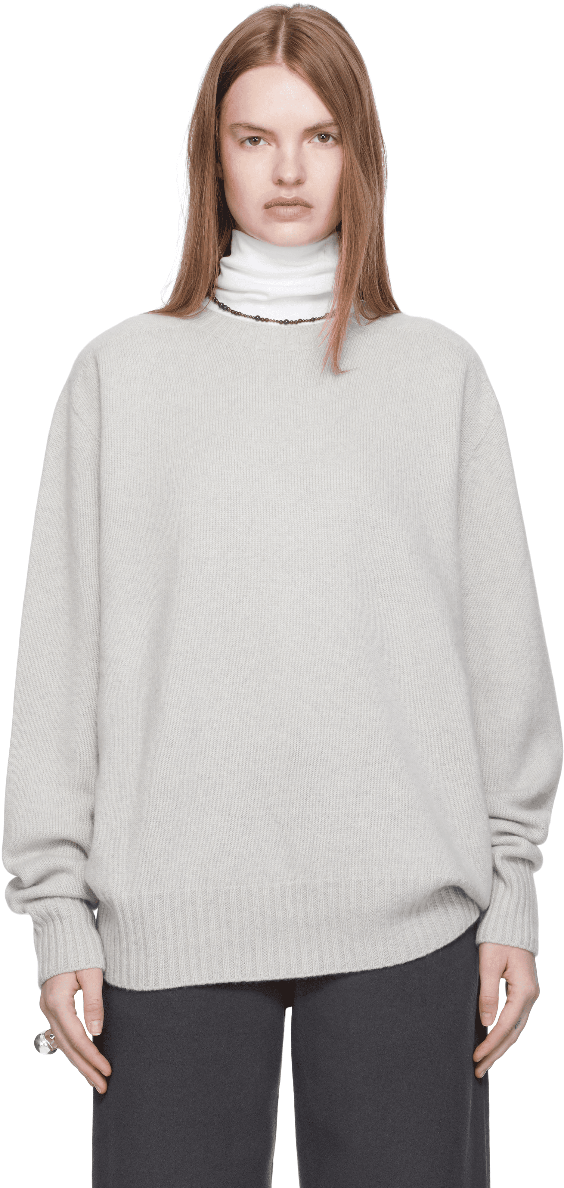 Gray Cashmere Relaxed Pullover Sweater - Image 1