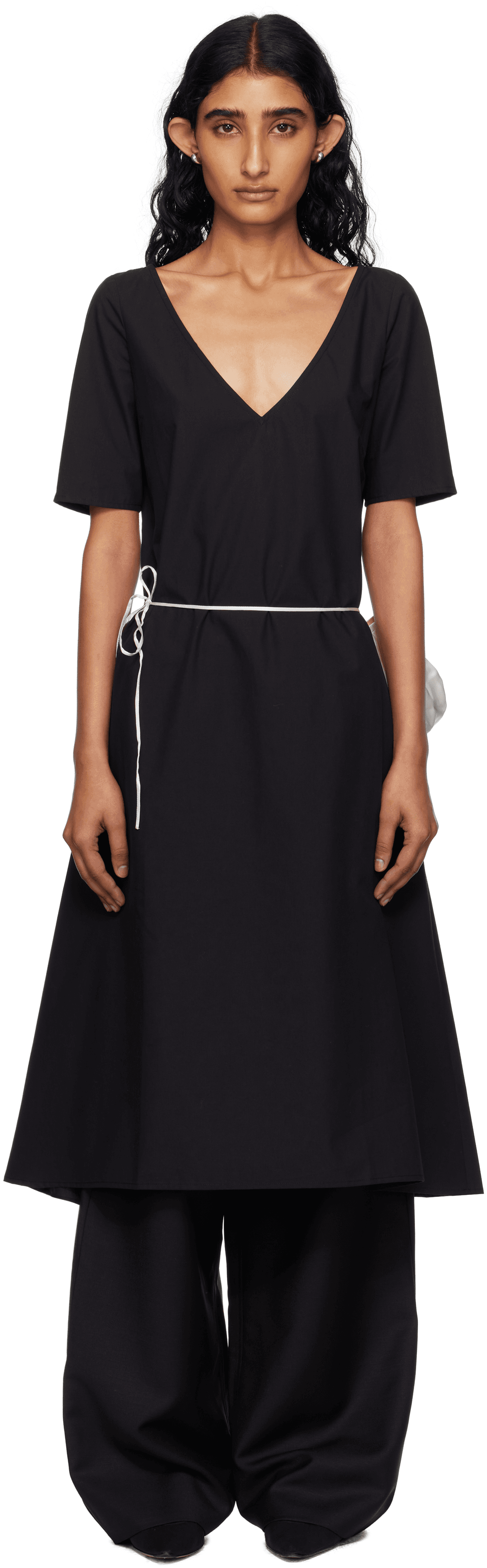 Black Cotton Poplin Midi Dress - Image 1