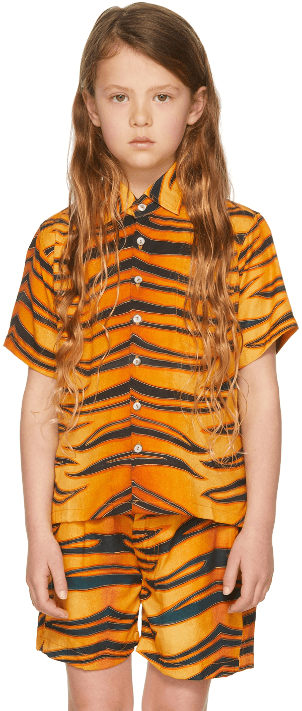 SSENSE Exclusive Kids Black & Orange Harimau Short Sleeve Shirt - Image 1