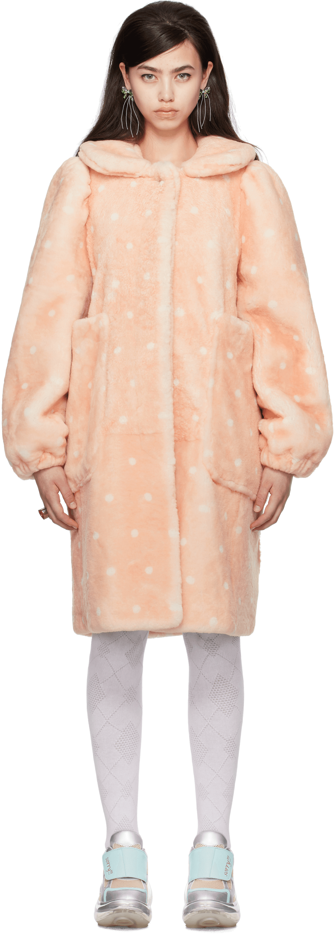 SSENSE Exclusive Pink JennyFax Edition Polka Dot Shearling Coat - Image 1