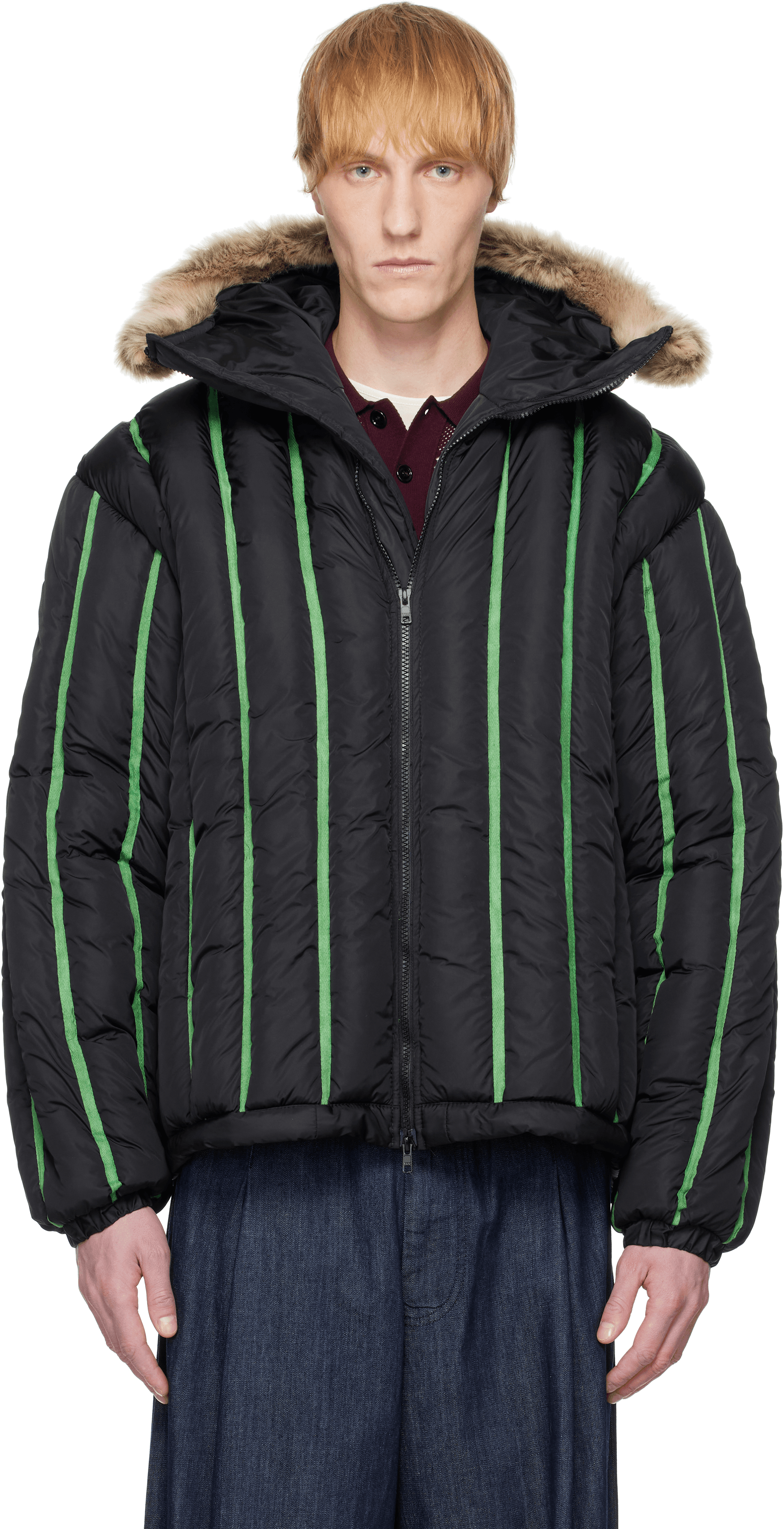 Black Quilted Puffer Bomber Jacket - Image 1