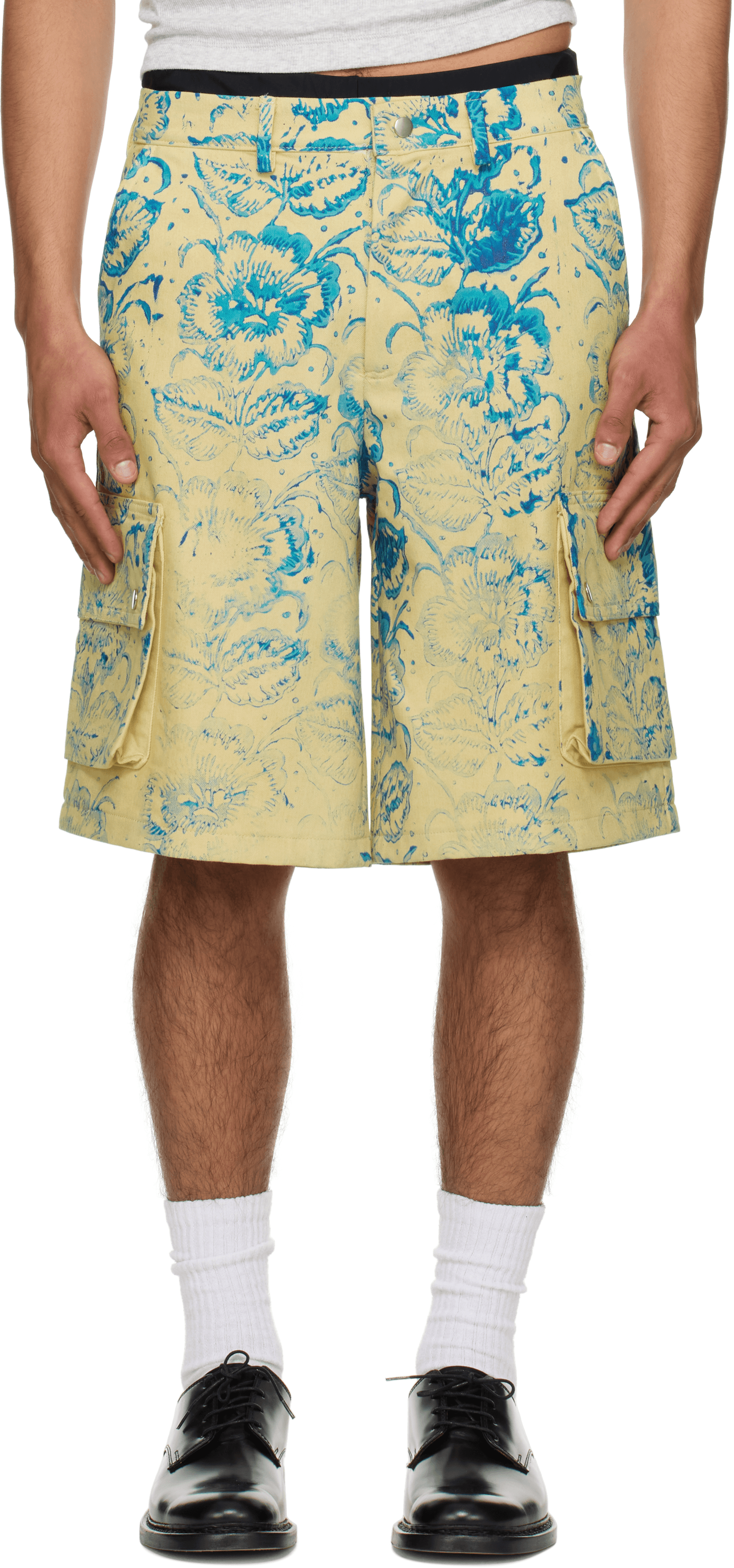 SSENSE Exclusive Yellow & Blue Floral Printed Cargo Shorts - Image 1