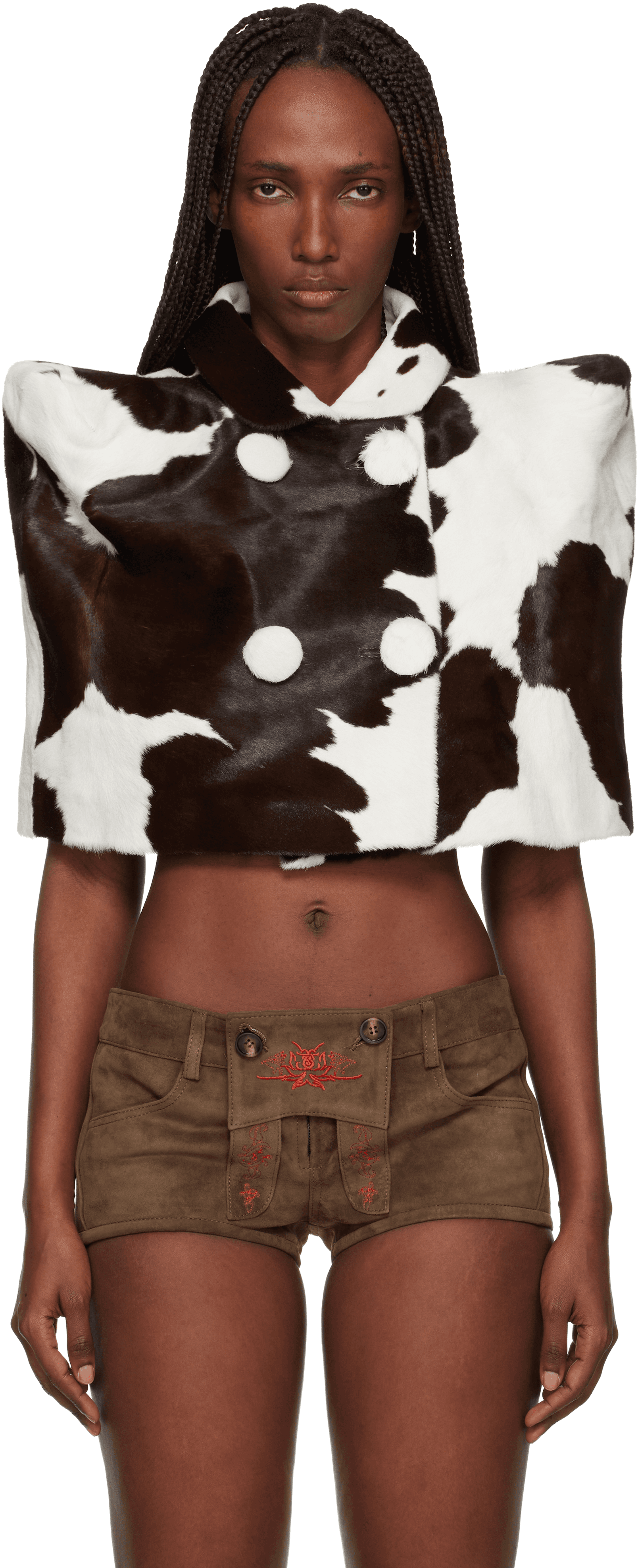 White & Brown Cow Poncho Shearling Jacket - Image 1