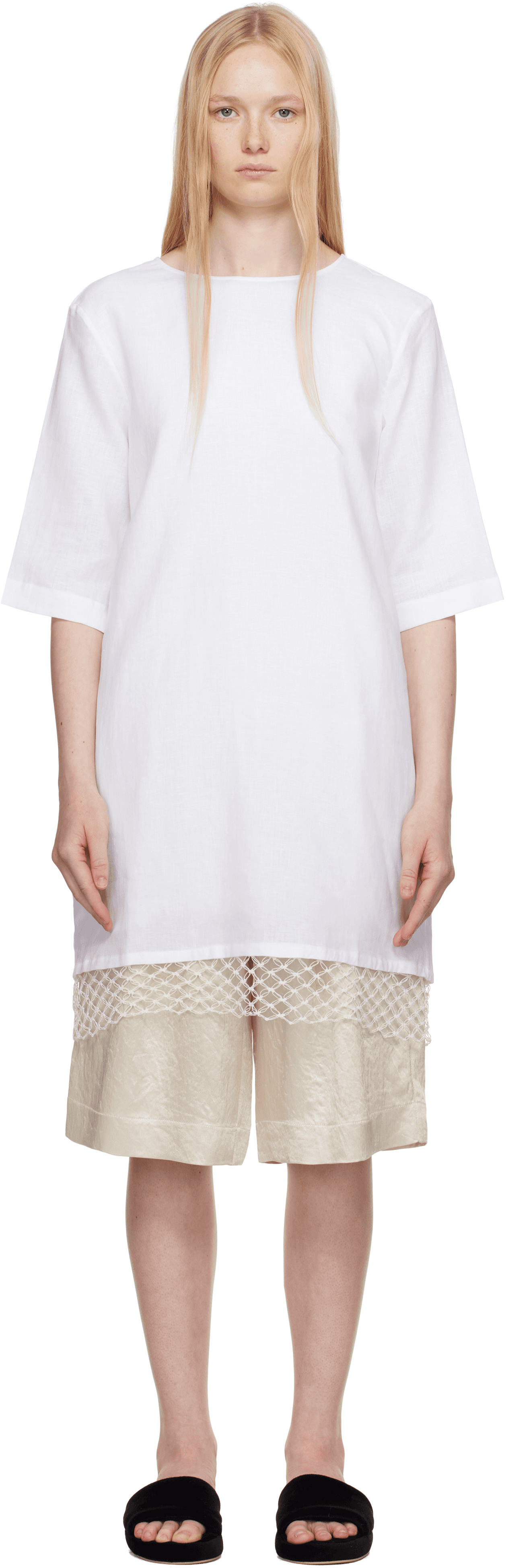 White T-shirt Cocoon Macrame Minidress - Image 1