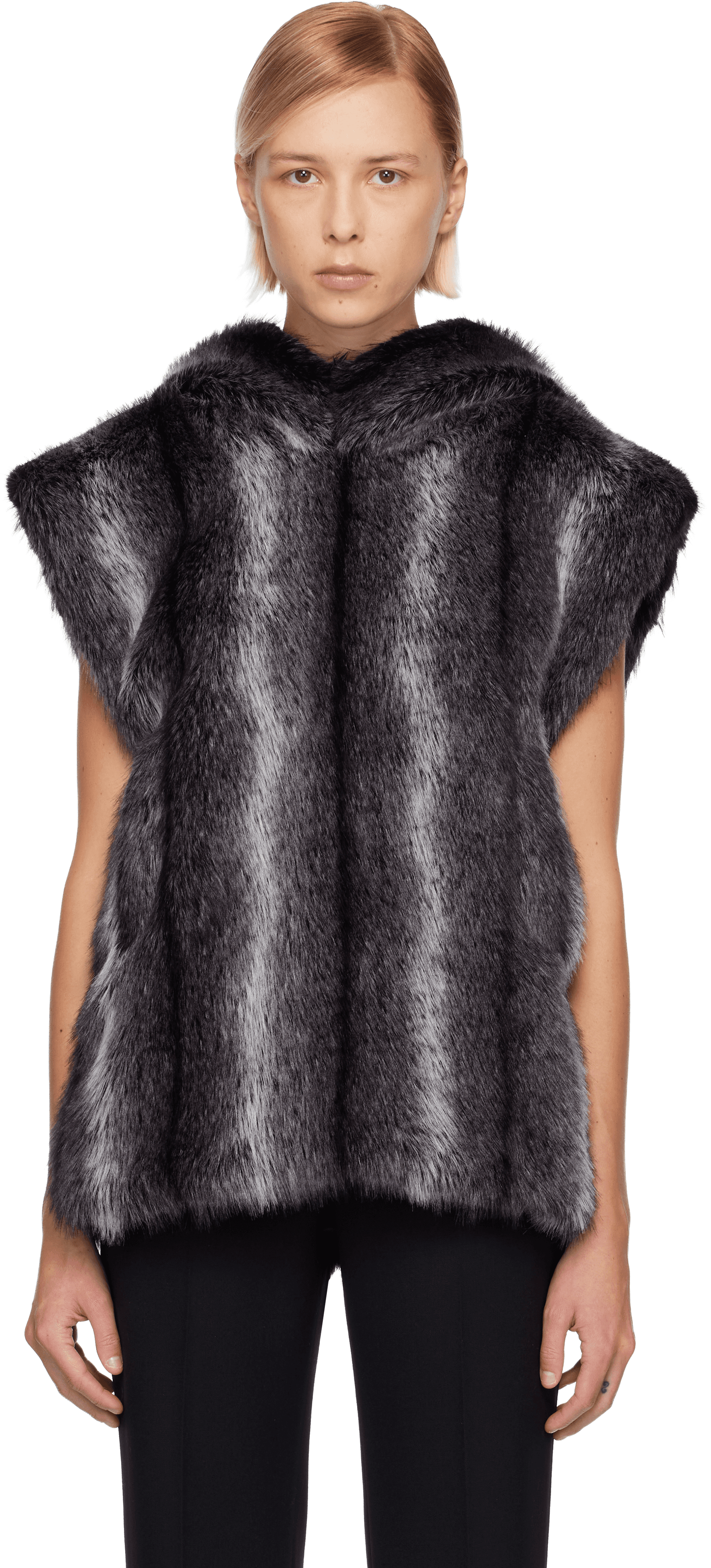 SSENSE Exclusive Gray Sleeveless Faux-Mink Hoodie - Image 1