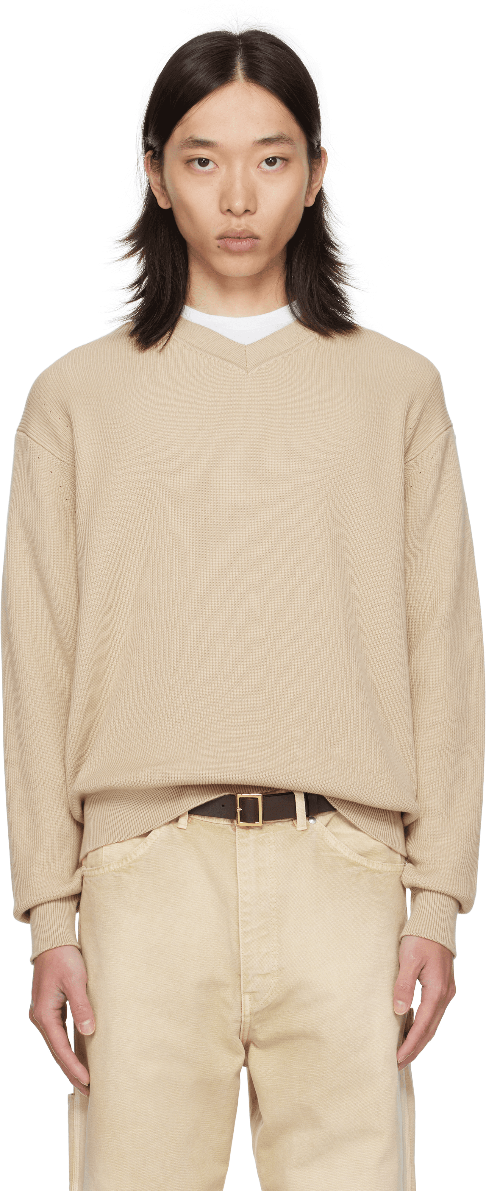 Beige V-Neck Sweater - Image 1