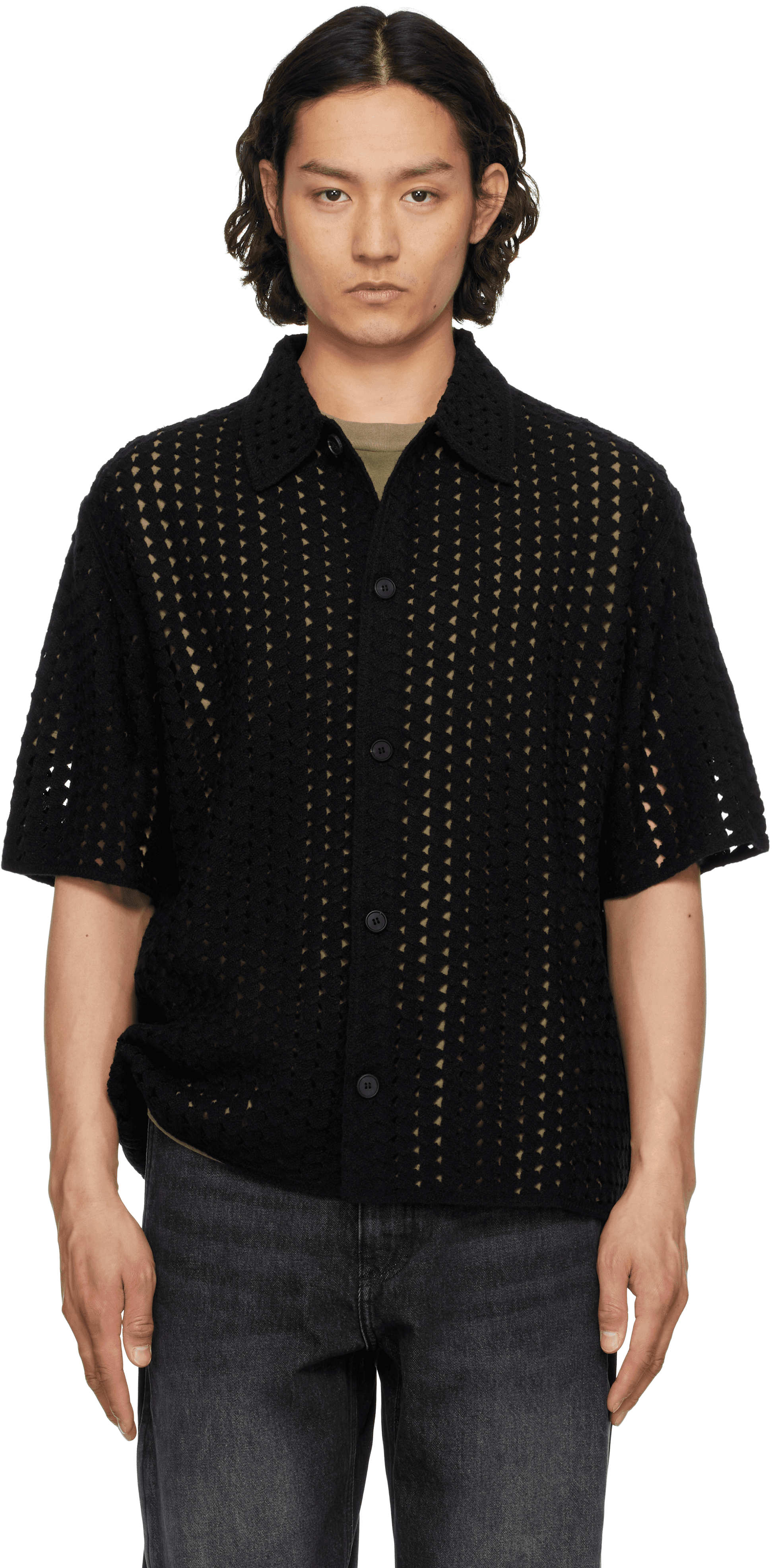 Black Pointelle Shirt - Image 1