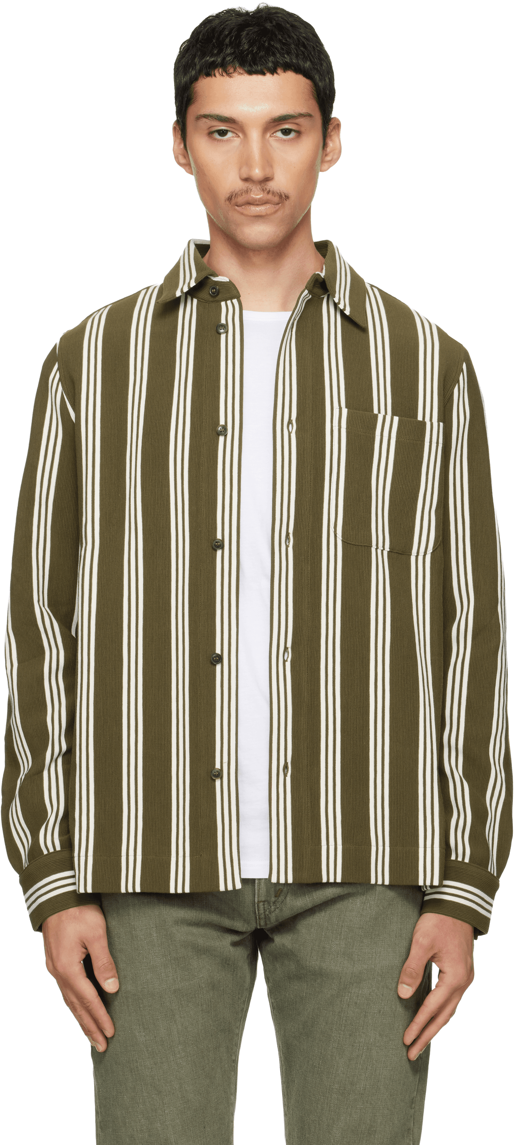 Khaki Cotton-Blend Jersey Stripe Shirt - Image 1
