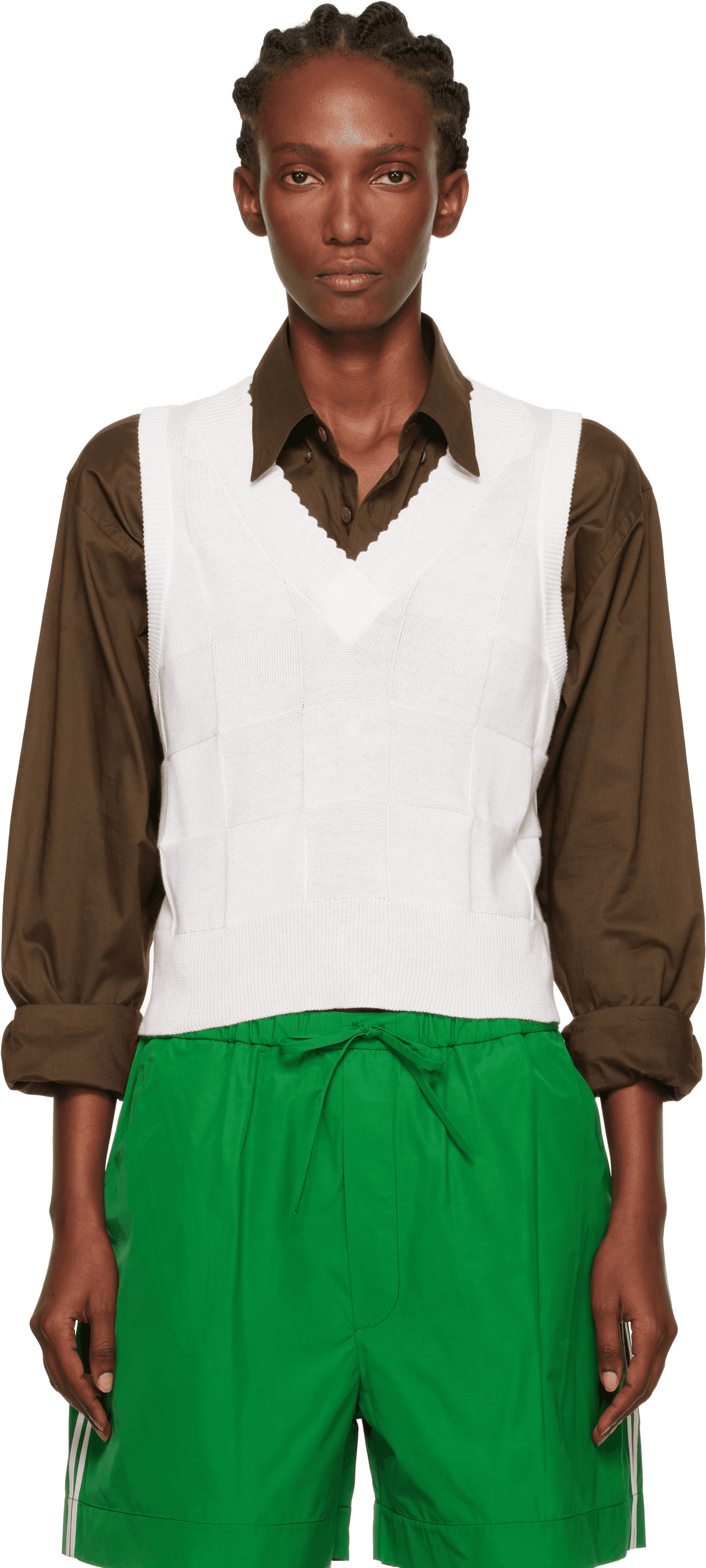White Checkered Cotton & Cashmere Vest - Image 1