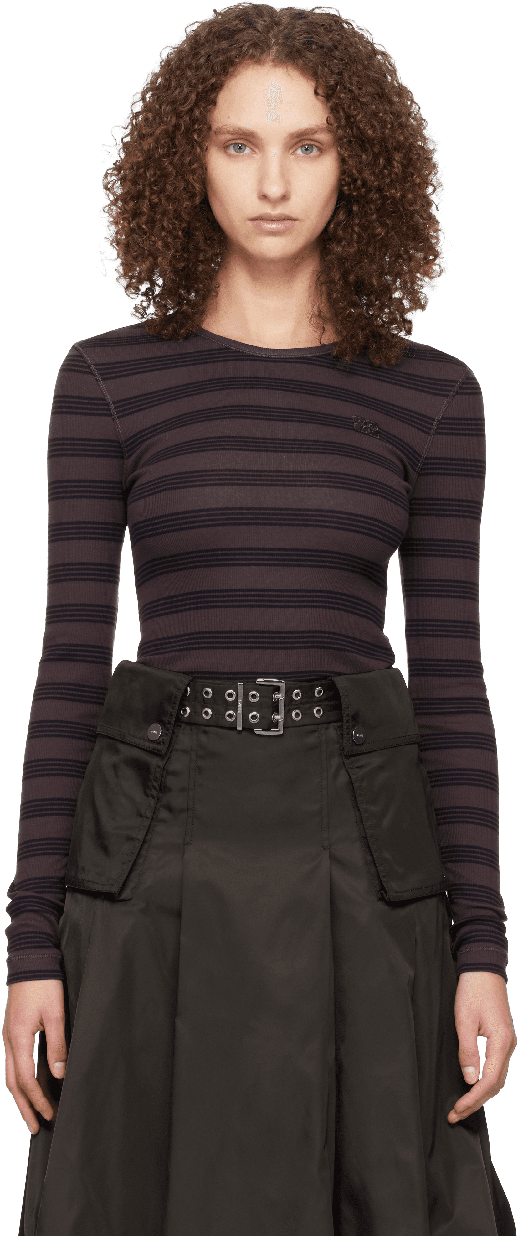 Brown & Black Stripe Rib Longsleeve T-shirt - Image 1