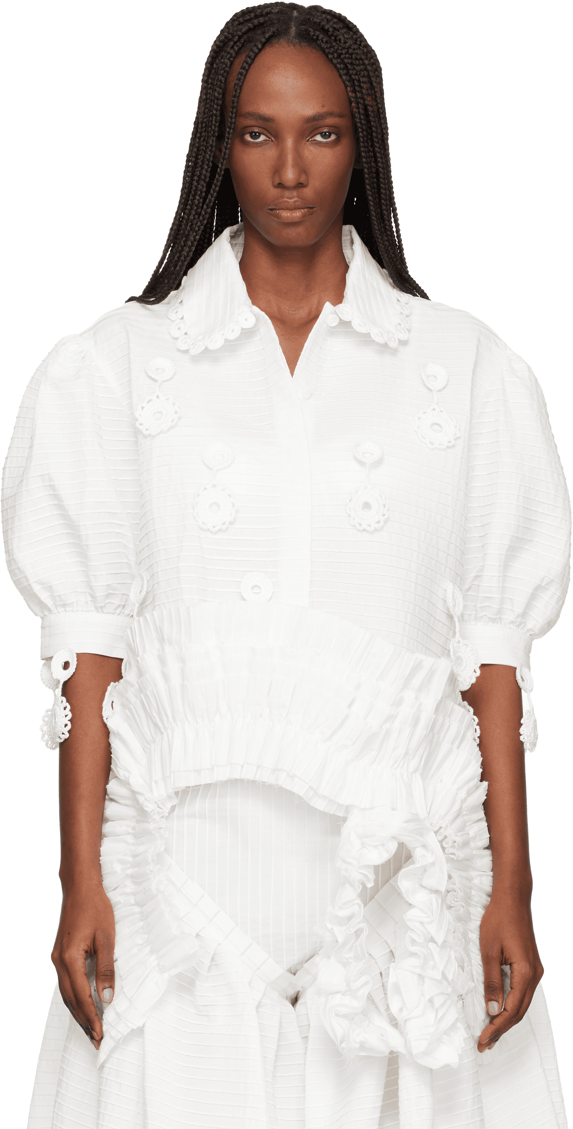 White Iced Crochet And Ivory Pintuck Shirt - Image 1