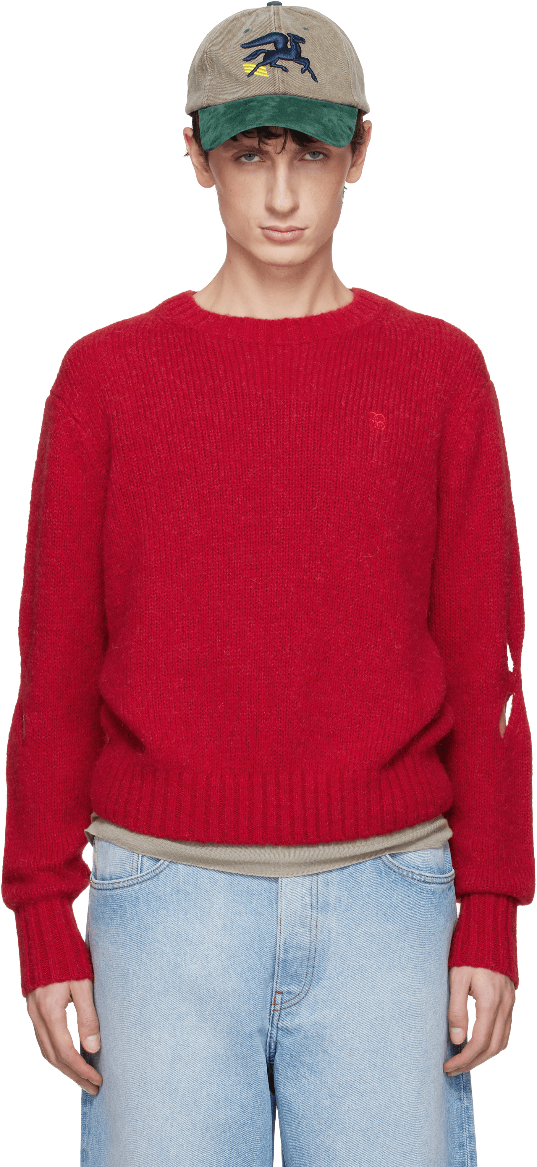 Red Slashed Shaggy Sweater - Image 1
