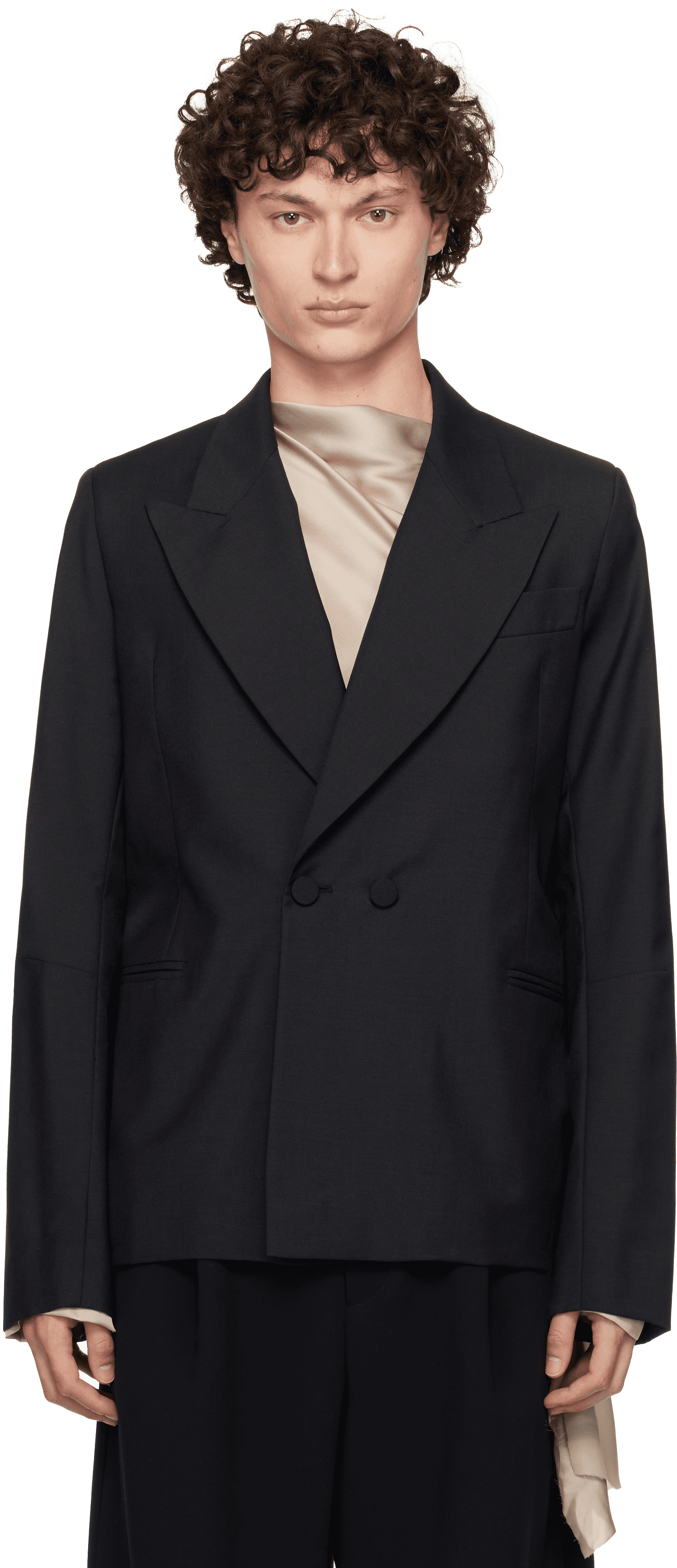 Black D Breasted Wool Blazer - Image 1