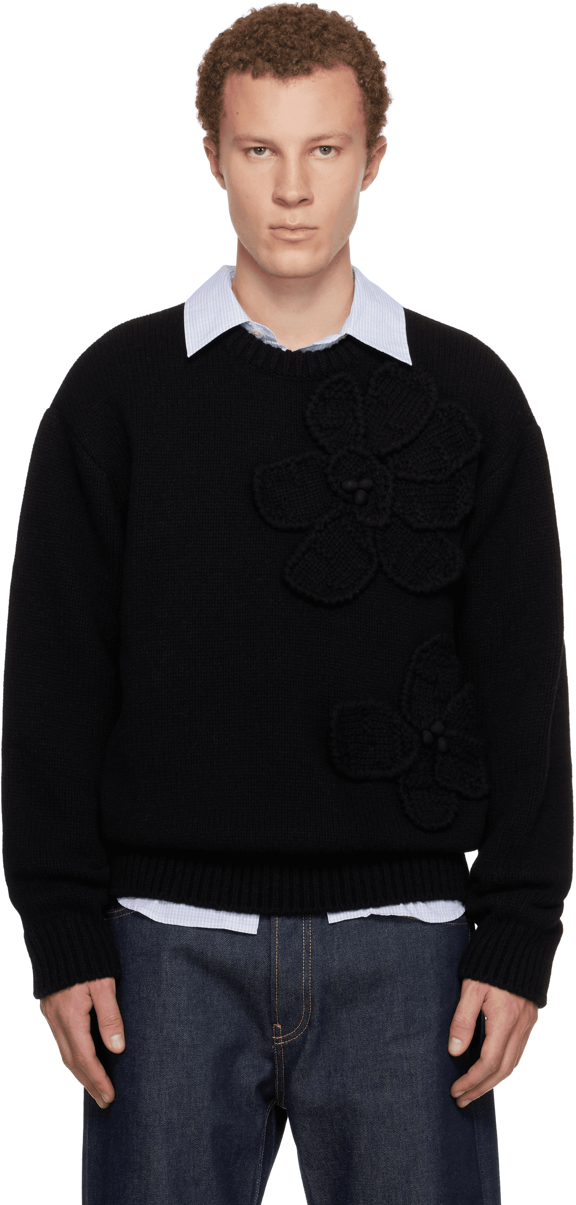 Black Flower Wool Sweater - Image 1