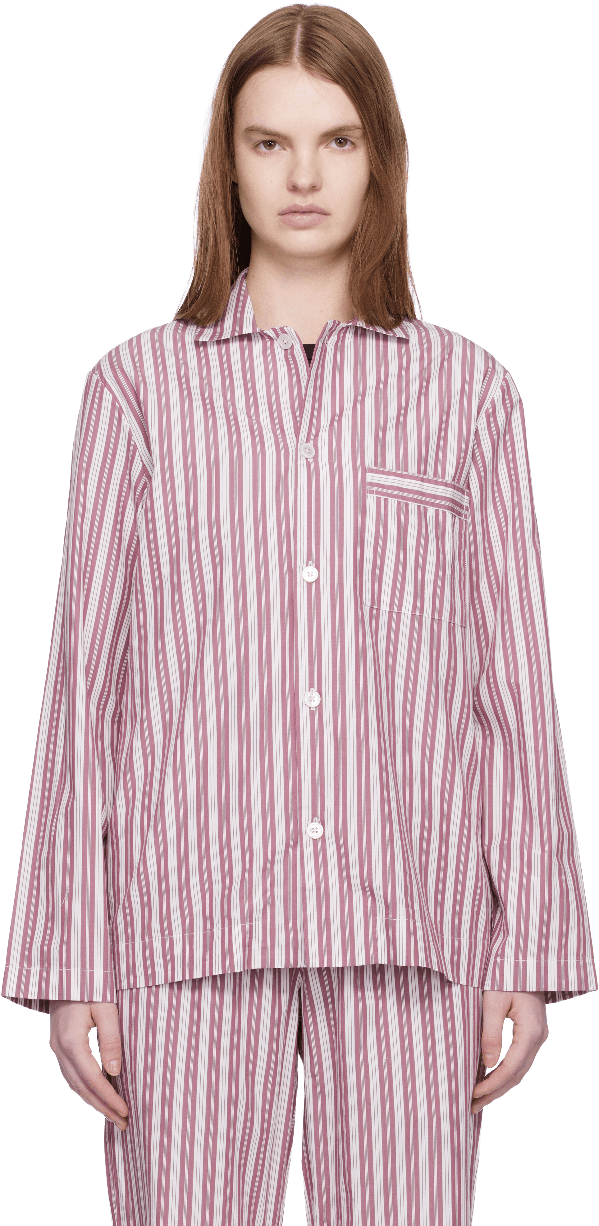 Pink & Off-White Poplin Long-Sleeved Pyjama Shirt - Image 1