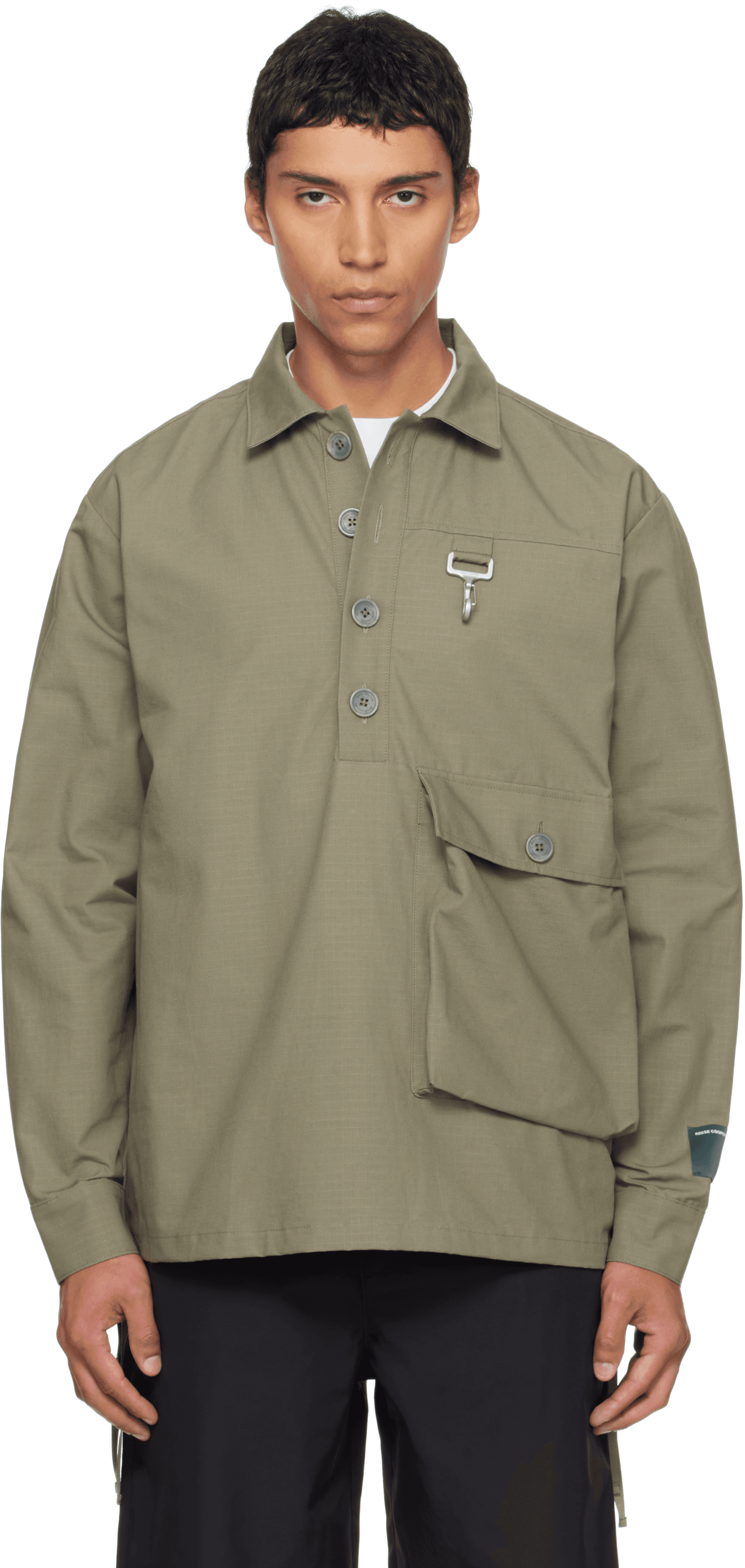 Khaki Cotton Ripstop Pullover Cargo Shirt - Image 1