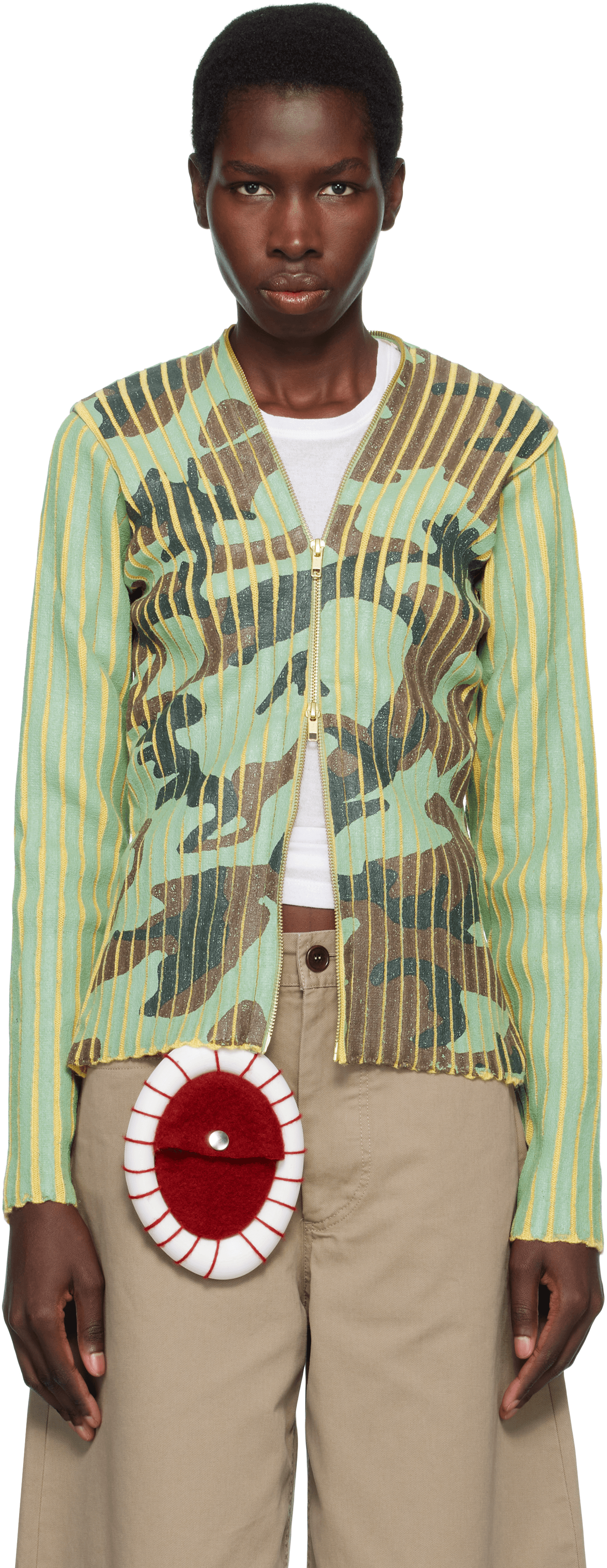 Green & Yellow Plated Knit Jacket - Image 1