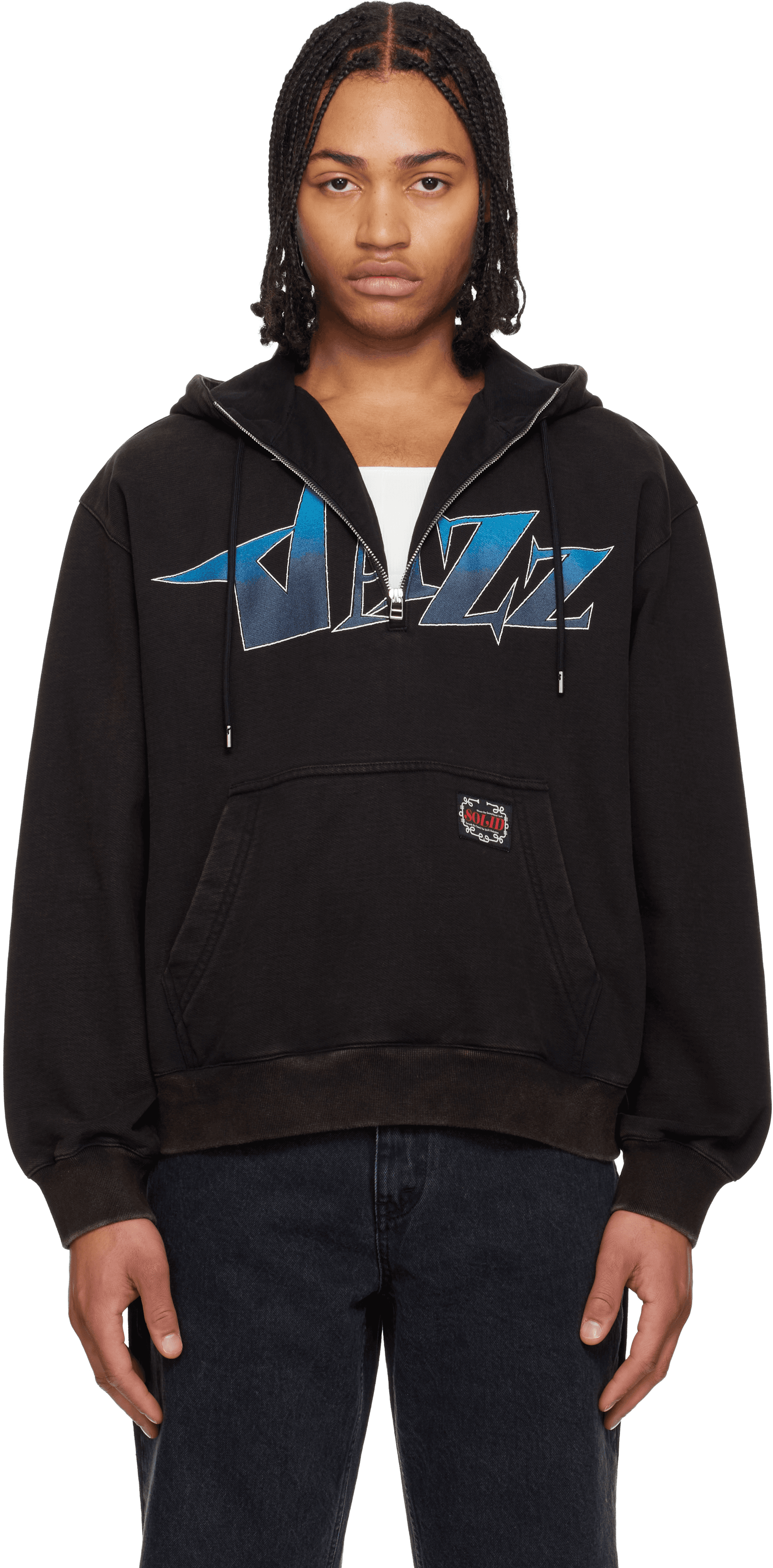 Black Half Zip-Up Jazz Graphic Hoodie - Image 1