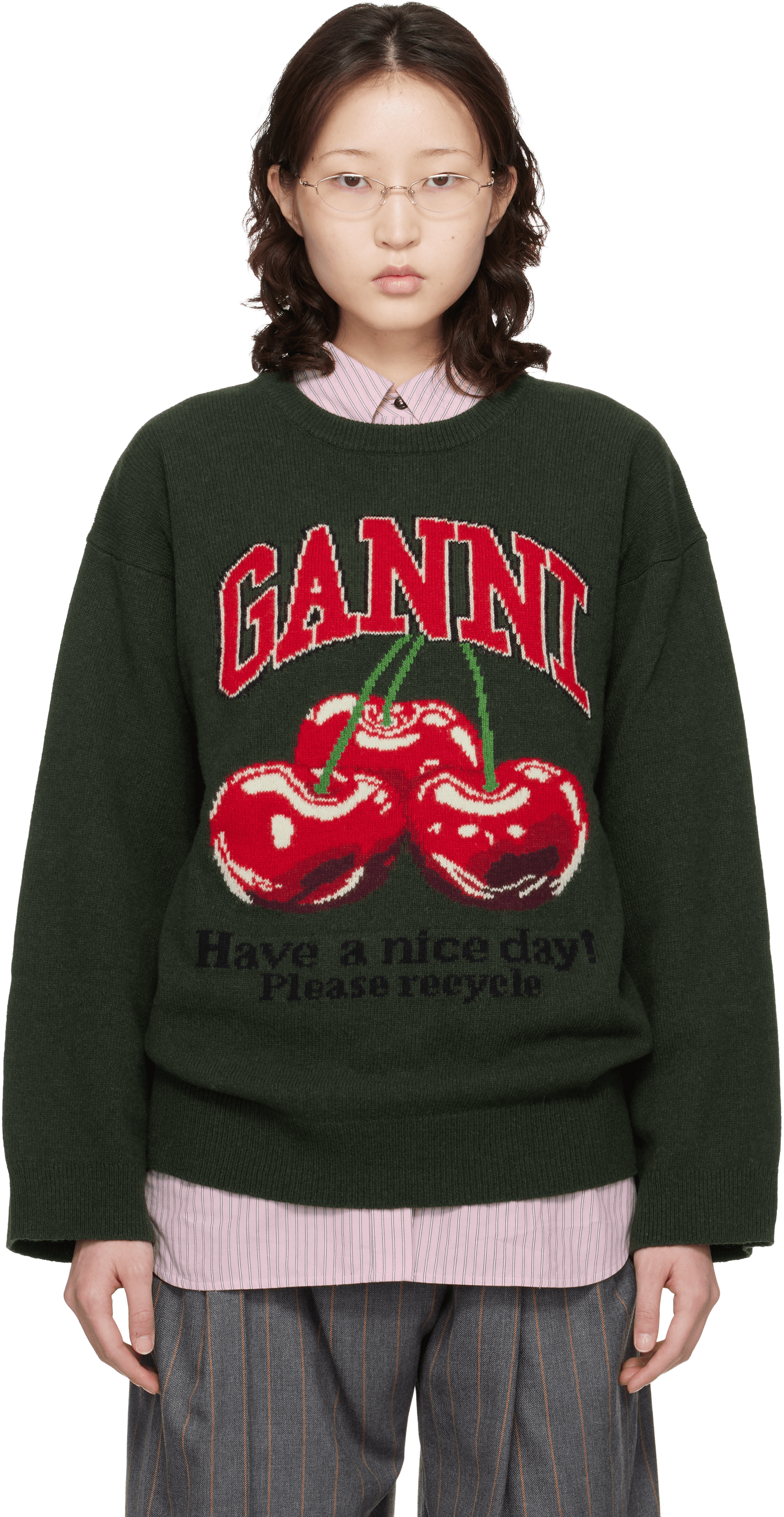 Green Oversized Graphic Sweater - Image 1