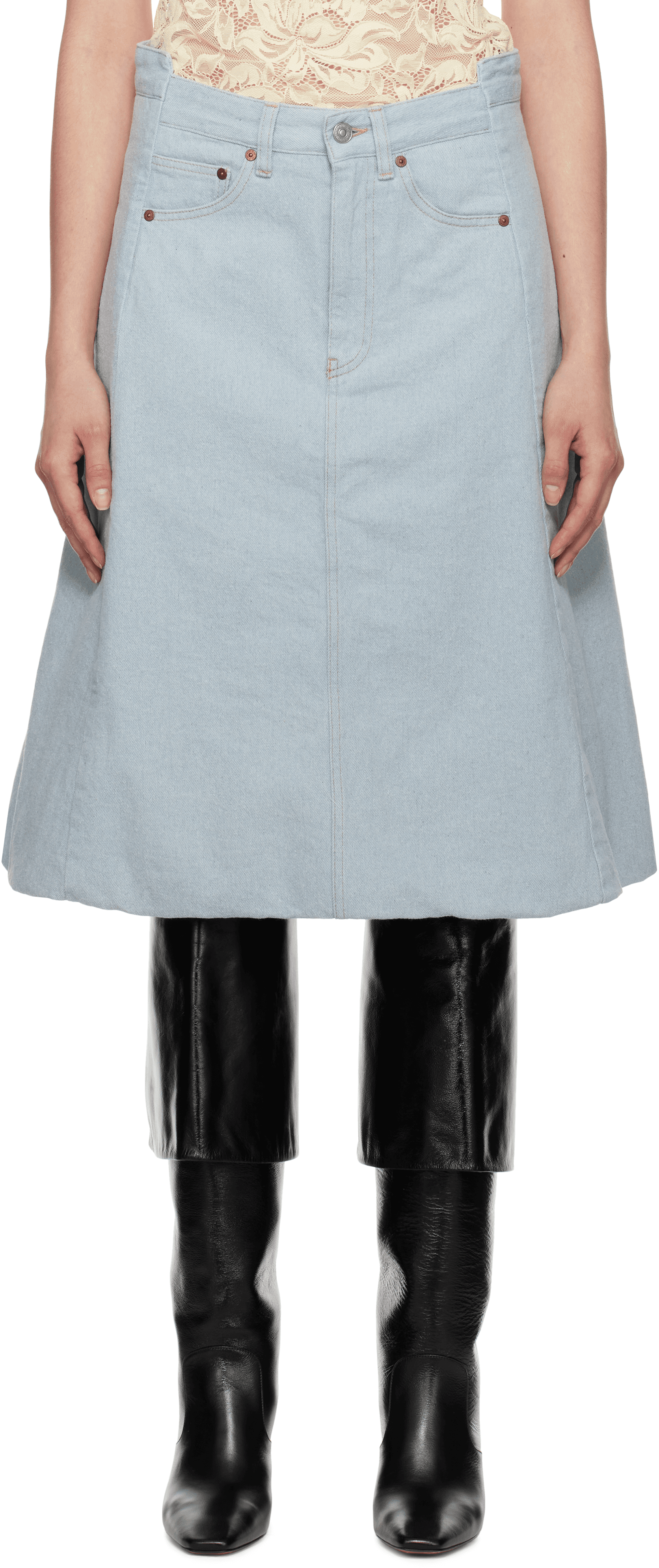 Blue Cocoon Detail Denim Midi Skirt - Image 1
