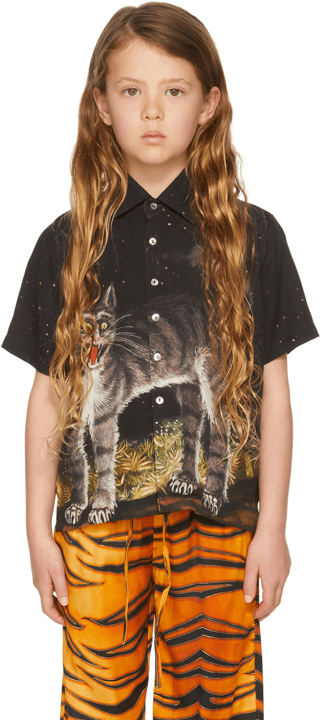 SSENSE Exclusive Kids Black Scaredy Cat Short Sleeve Shirt - Image 1