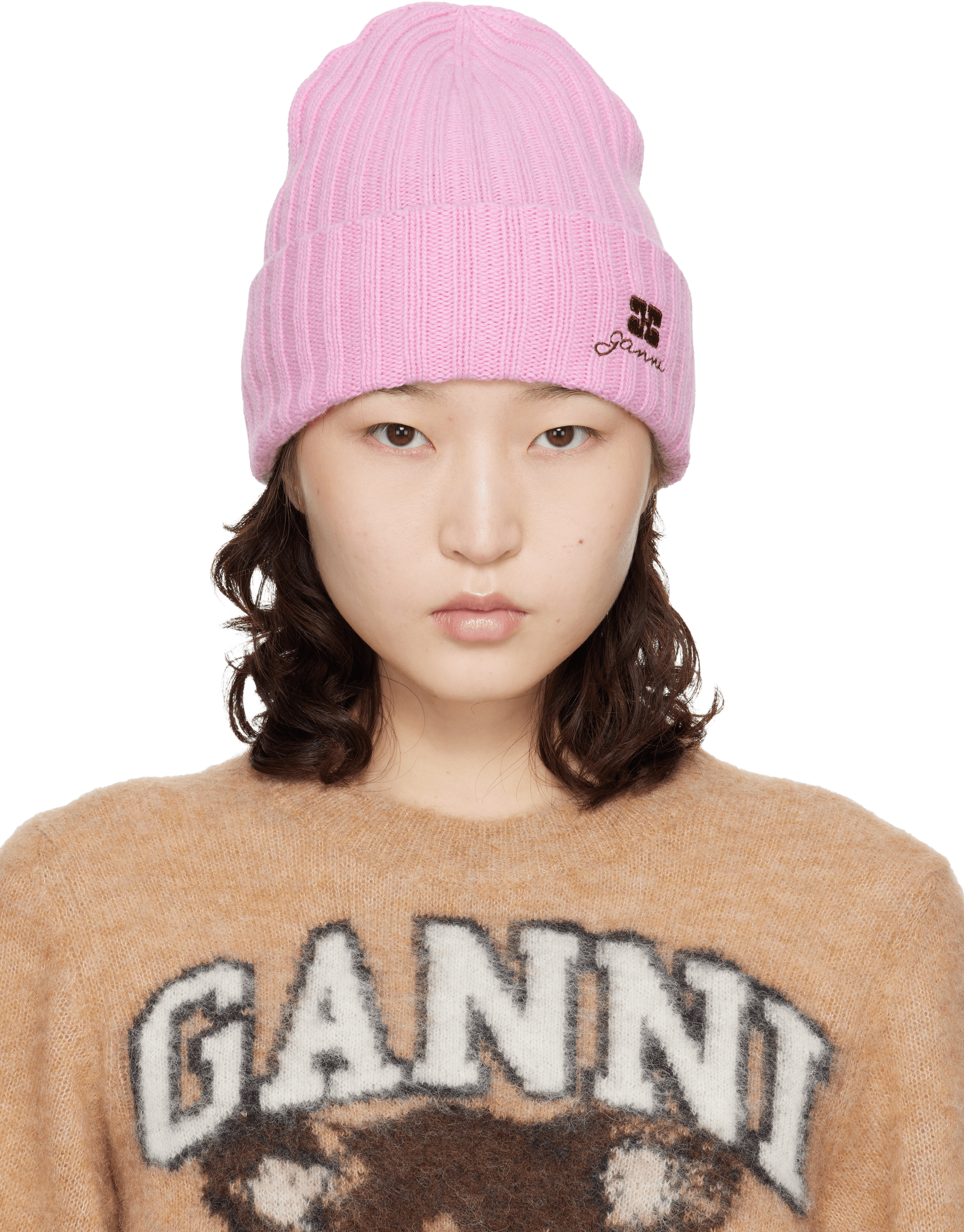 Pink Wool Knit Beanie - Image 1