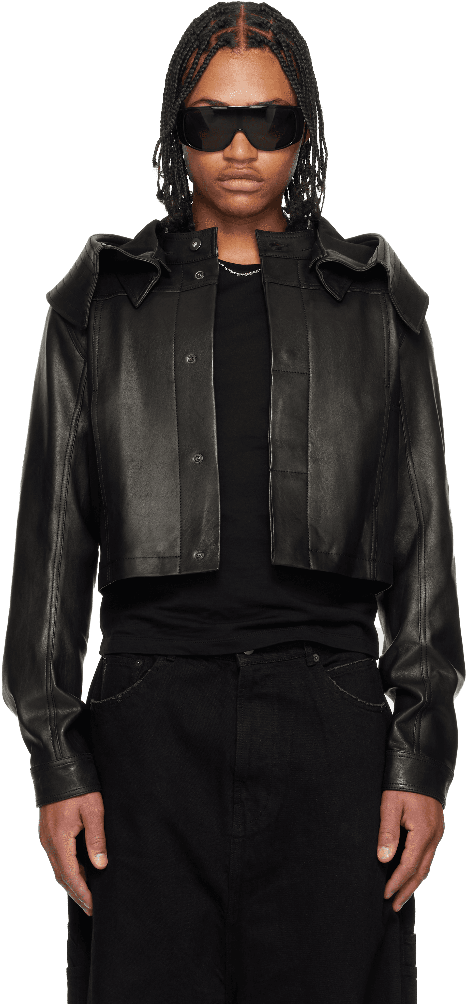 Black Hooded Leather Jacket - Image 1