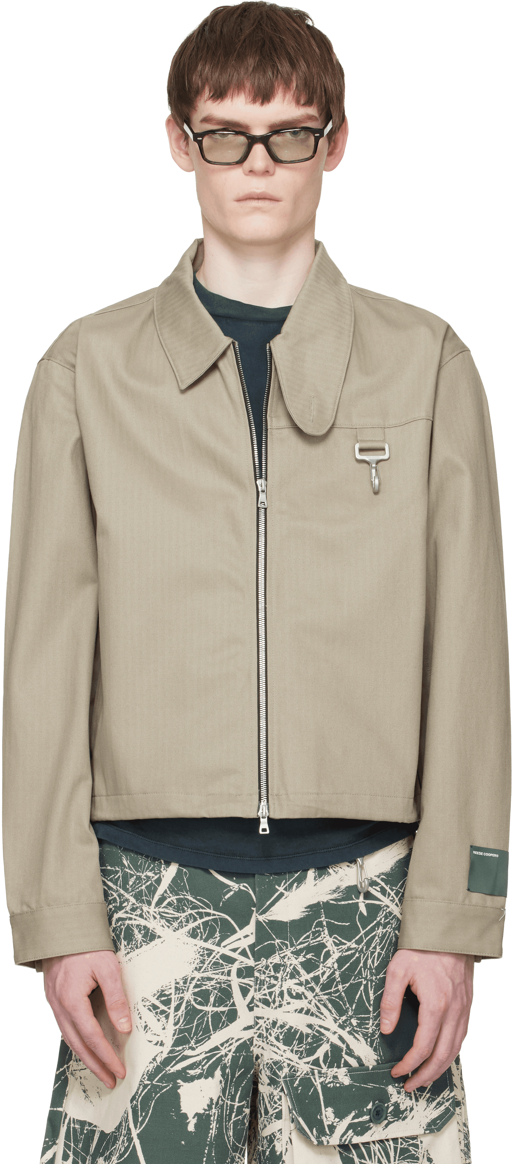 Taupe Cotton Herringbone Work Jacket - Image 1