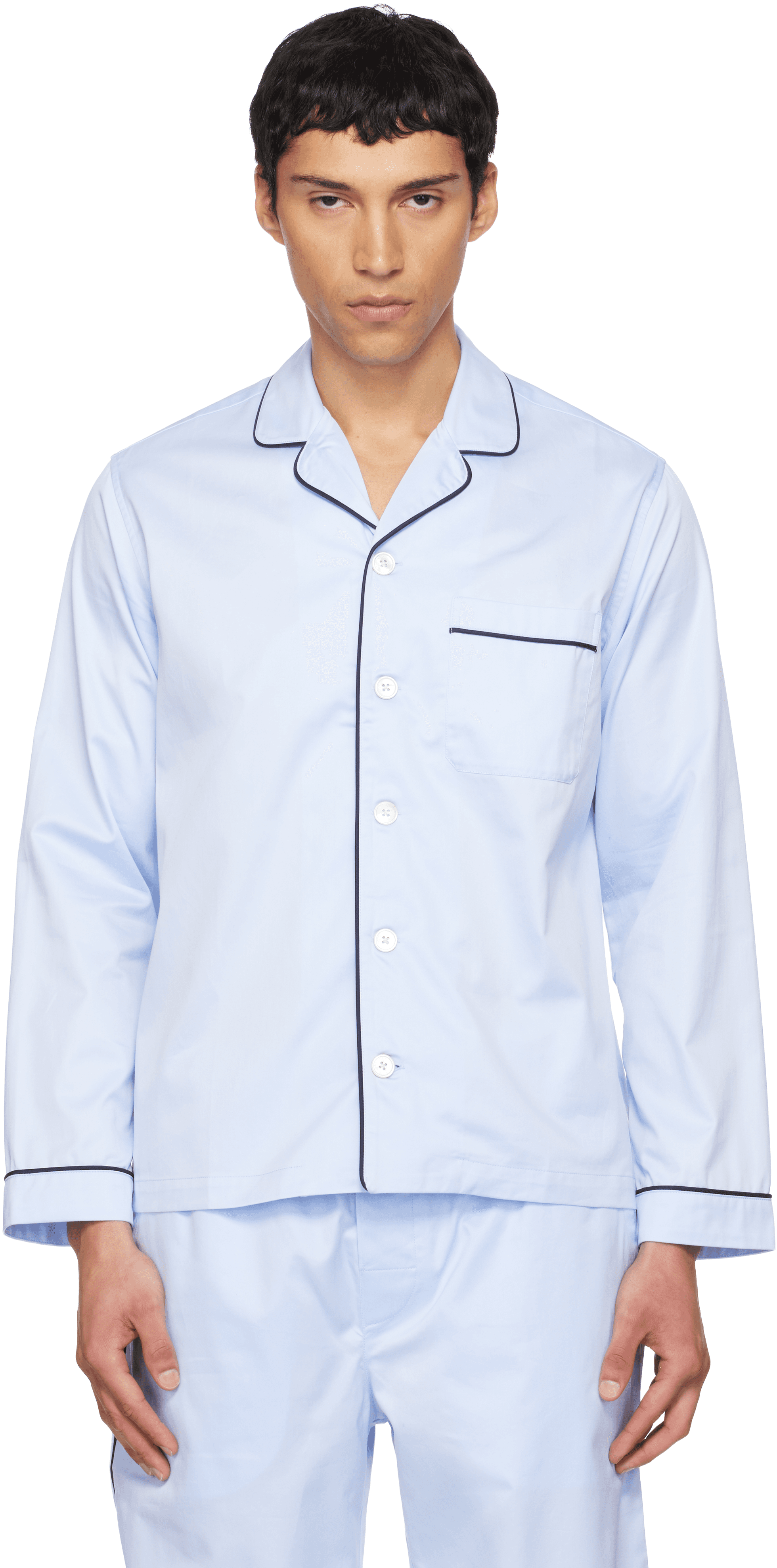 Blue Sateen Long-Sleeved Pyjama Shirt - Image 1