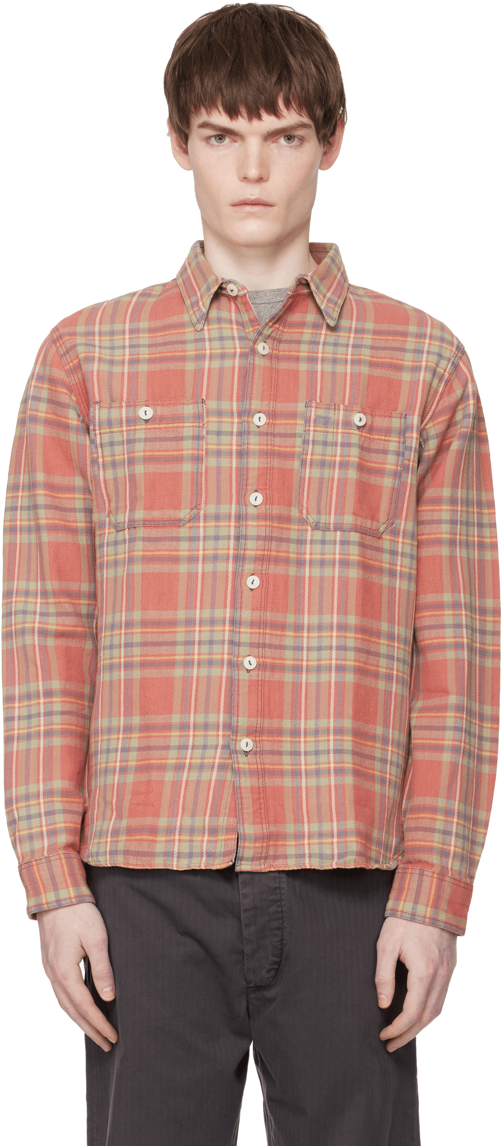 Red & Green Plaid Twill Work Shirt - Image 1