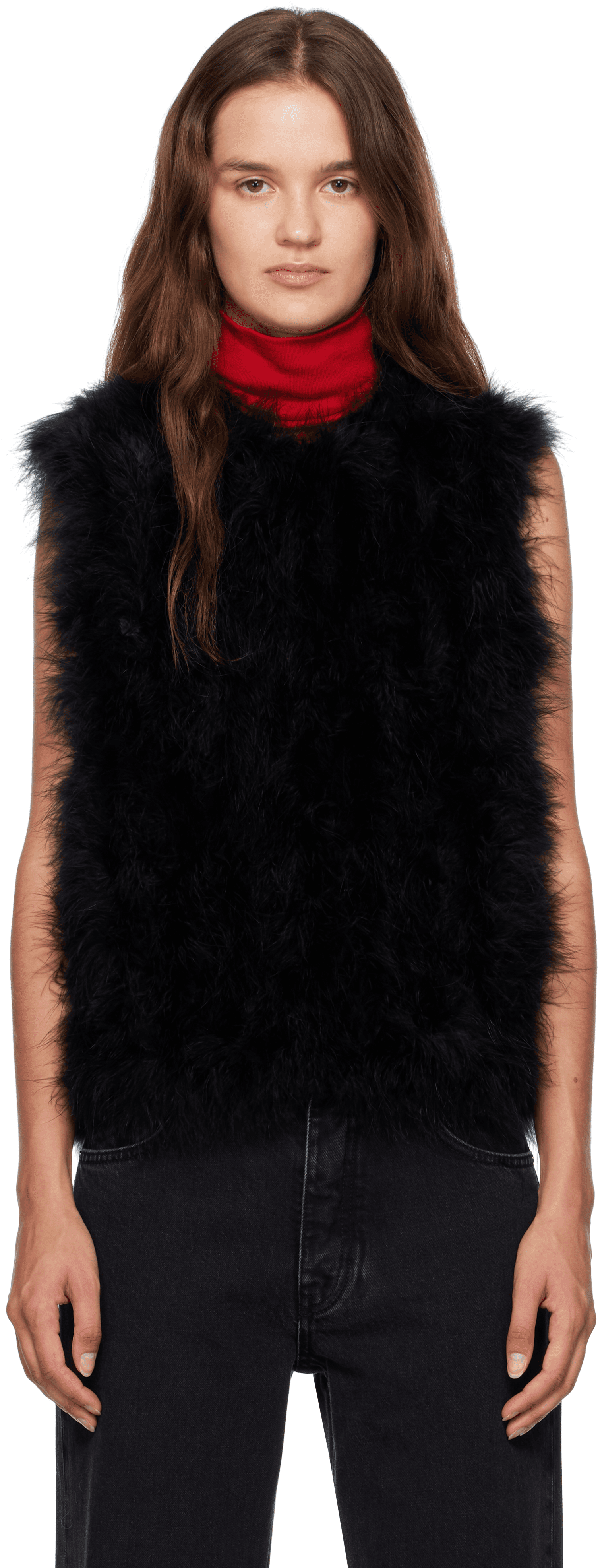 Black Cropped Feather Vest - Image 1