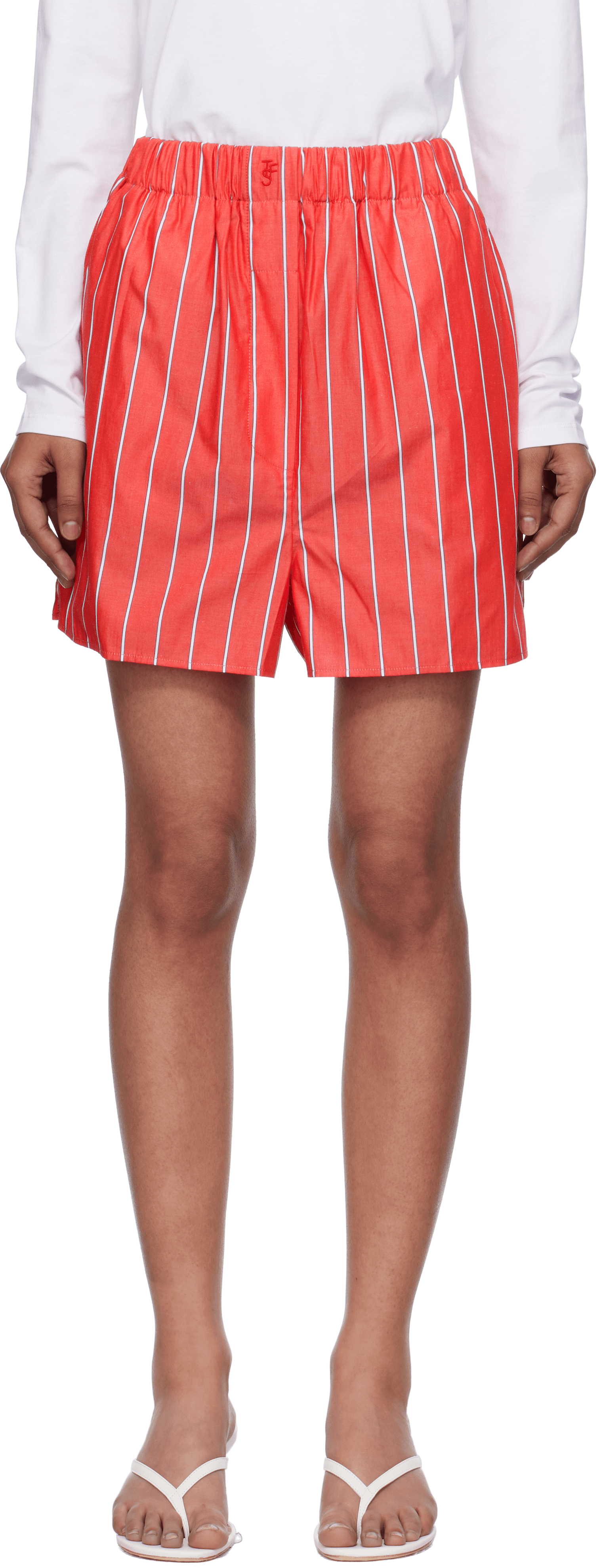 Red & White Lui Striped Cotton Boxer Shorts - Image 1