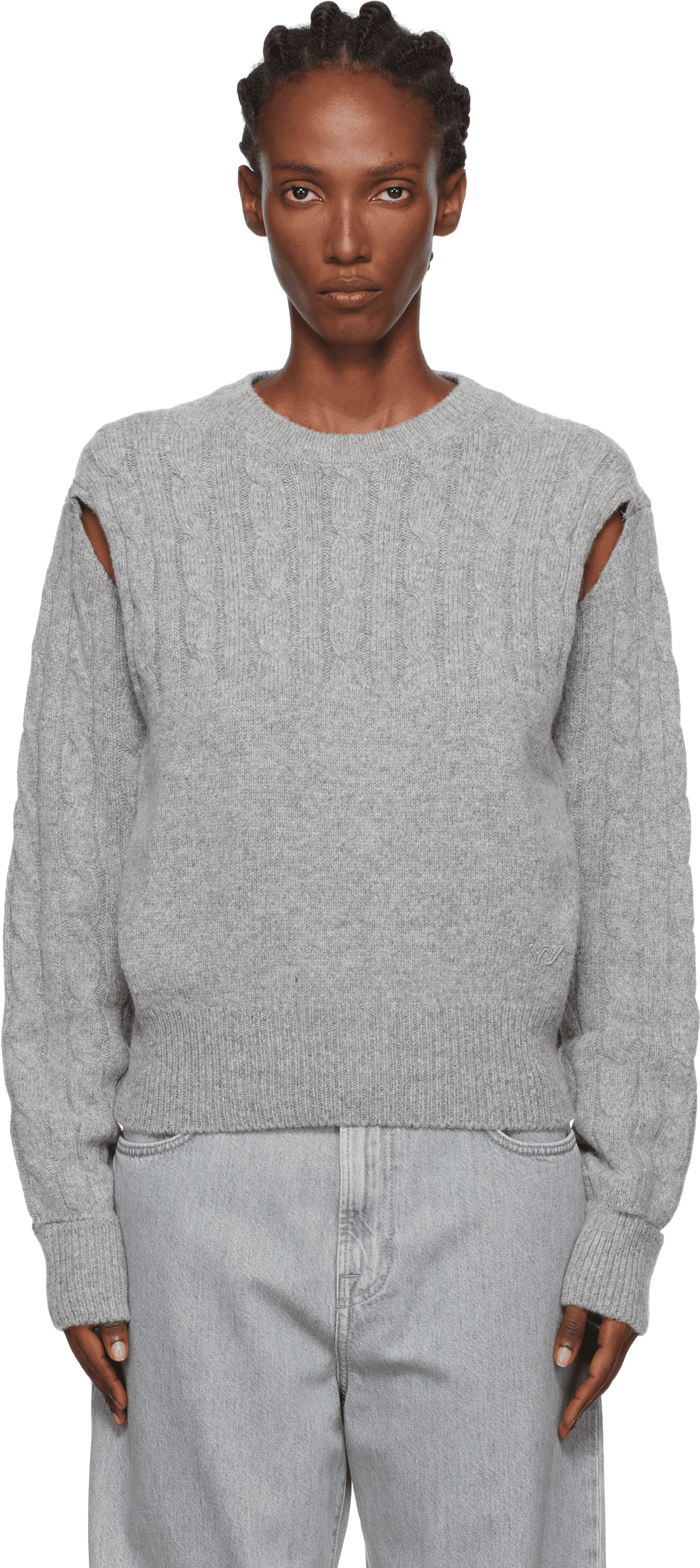 Gray Convertible Cable Knit Sweater - Image 1