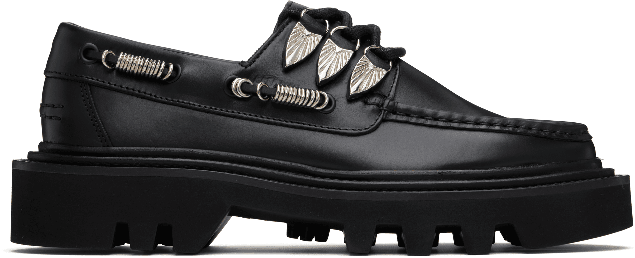 Black Hard Leather Boat Shoes - Image 1